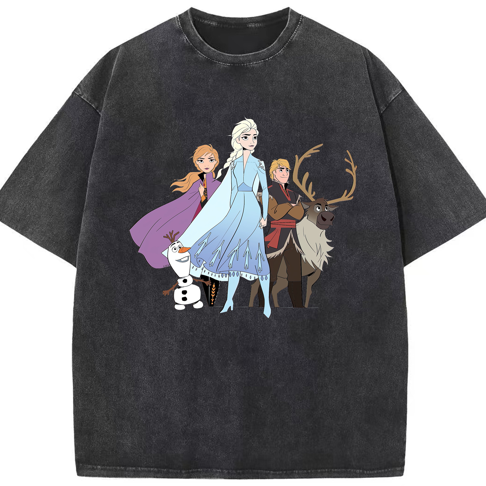 （画像用） アナと雪の女王 アンナ エルサ Frozen Anna Elsa 綿100% ヴィンテージ風 半袖Tシャツ（フロントプリント）
