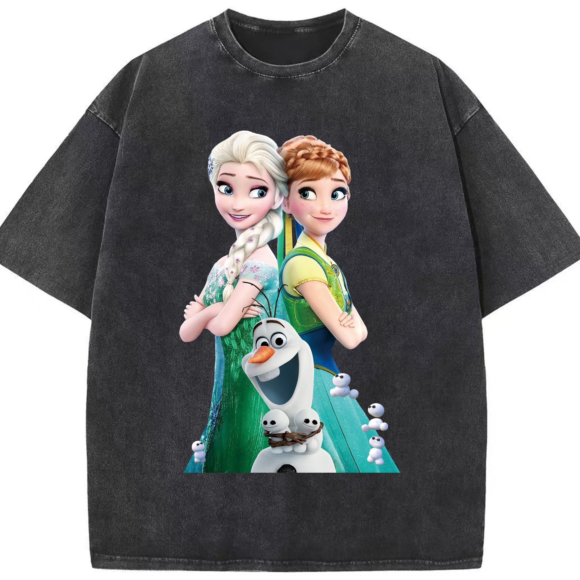（画像用） アナと雪の女王 アンナ エルサ Frozen Anna Elsa 綿100% ヴィンテージ風 半袖Tシャツ（フロントプリント）