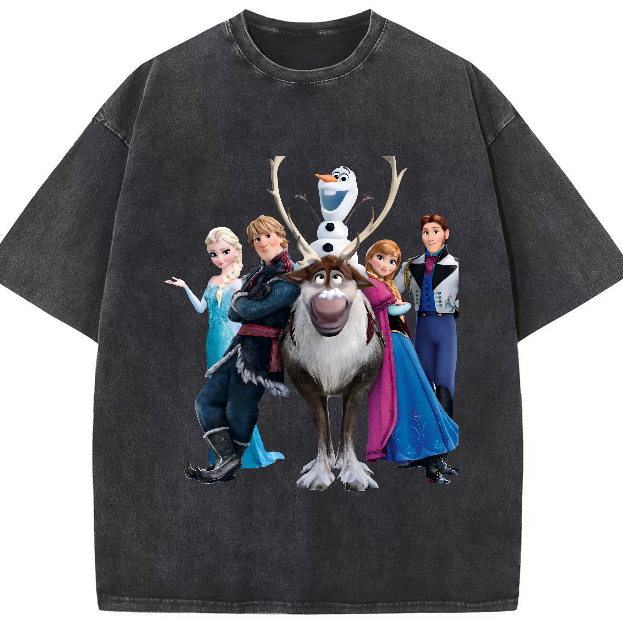 （画像用） アナと雪の女王 アンナ エルサ Frozen Anna Elsa 綿100% ヴィンテージ風 半袖Tシャツ（フロントプリント）