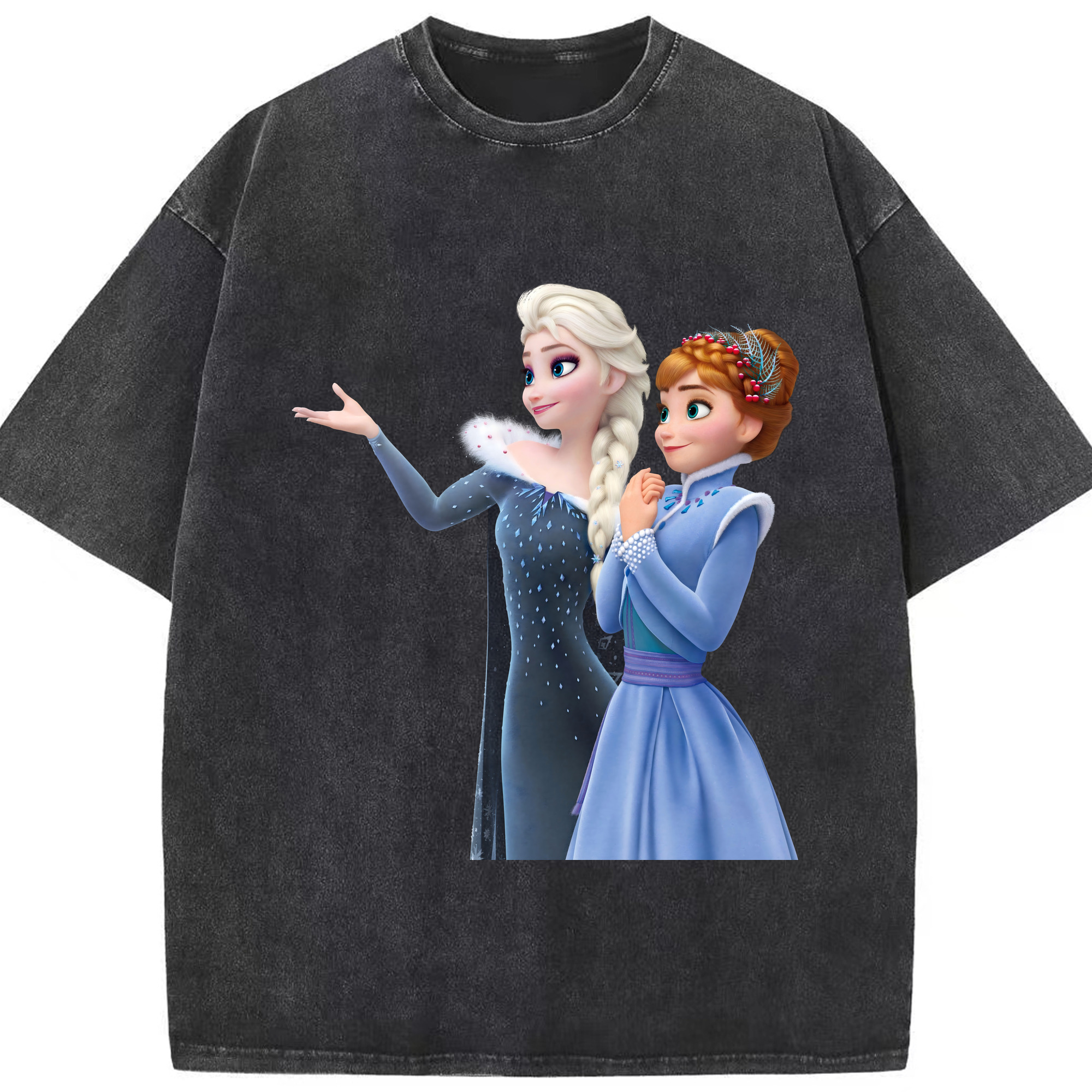 （画像用） アナと雪の女王 アンナ エルサ Frozen Anna Elsa 綿100% ヴィンテージ風 半袖Tシャツ（フロントプリント）
