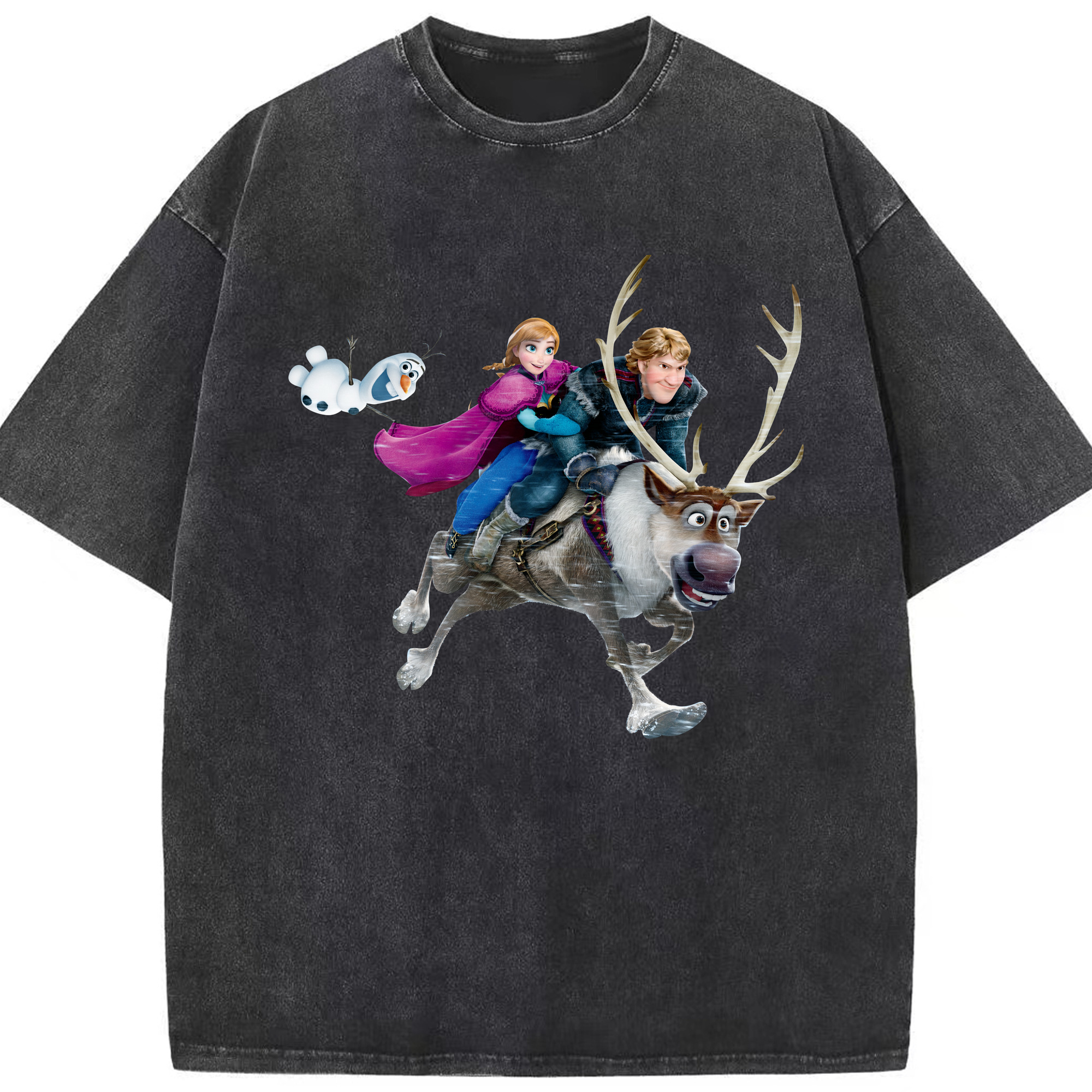 （画像用） アナと雪の女王 アンナ エルサ Frozen Anna Elsa 綿100% ヴィンテージ風 半袖Tシャツ（フロントプリント）