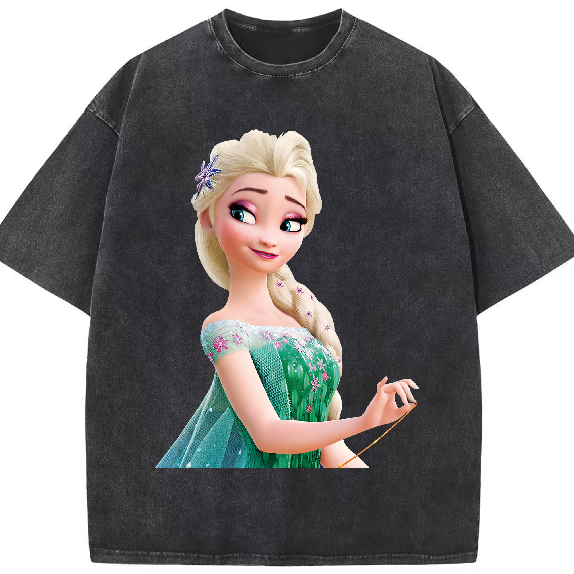 （画像用） アナと雪の女王 アンナ エルサ Frozen Anna Elsa 綿100% ヴィンテージ風 半袖Tシャツ（フロントプリント）