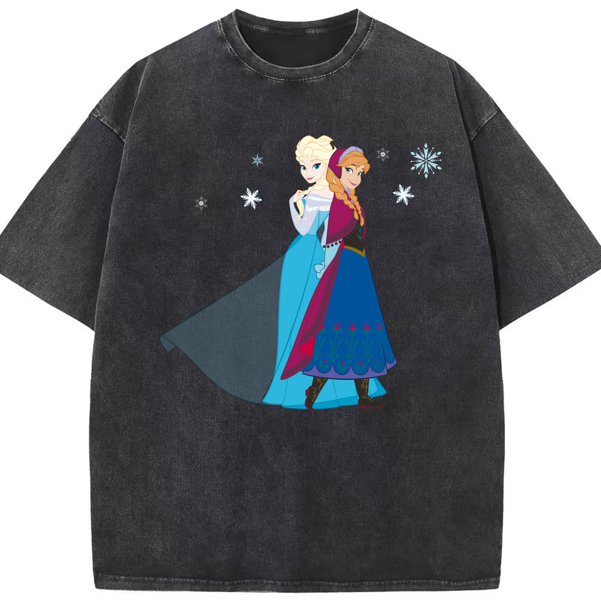 （画像用） アナと雪の女王 アンナ エルサ Frozen Anna Elsa 綿100% ヴィンテージ風 半袖Tシャツ（フロントプリント）