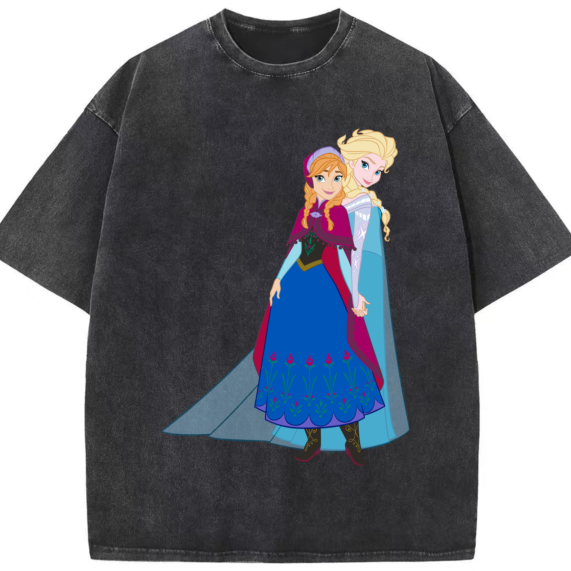 （画像用） アナと雪の女王 アンナ エルサ Frozen Anna Elsa 綿100% ヴィンテージ風 半袖Tシャツ（フロントプリント）