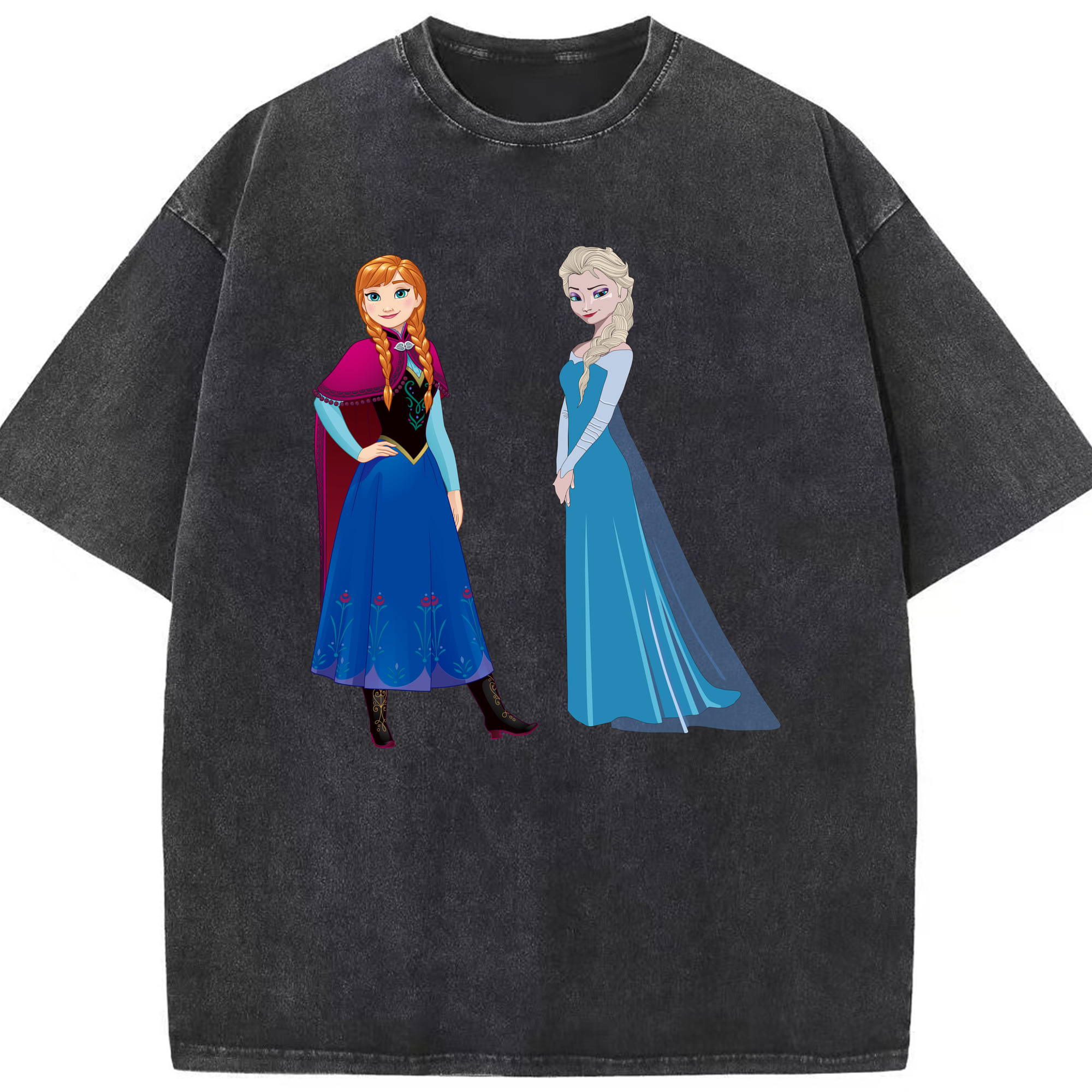 （画像用） アナと雪の女王 アンナ エルサ Frozen Anna Elsa 綿100% ヴィンテージ風 半袖Tシャツ（フロントプリント）