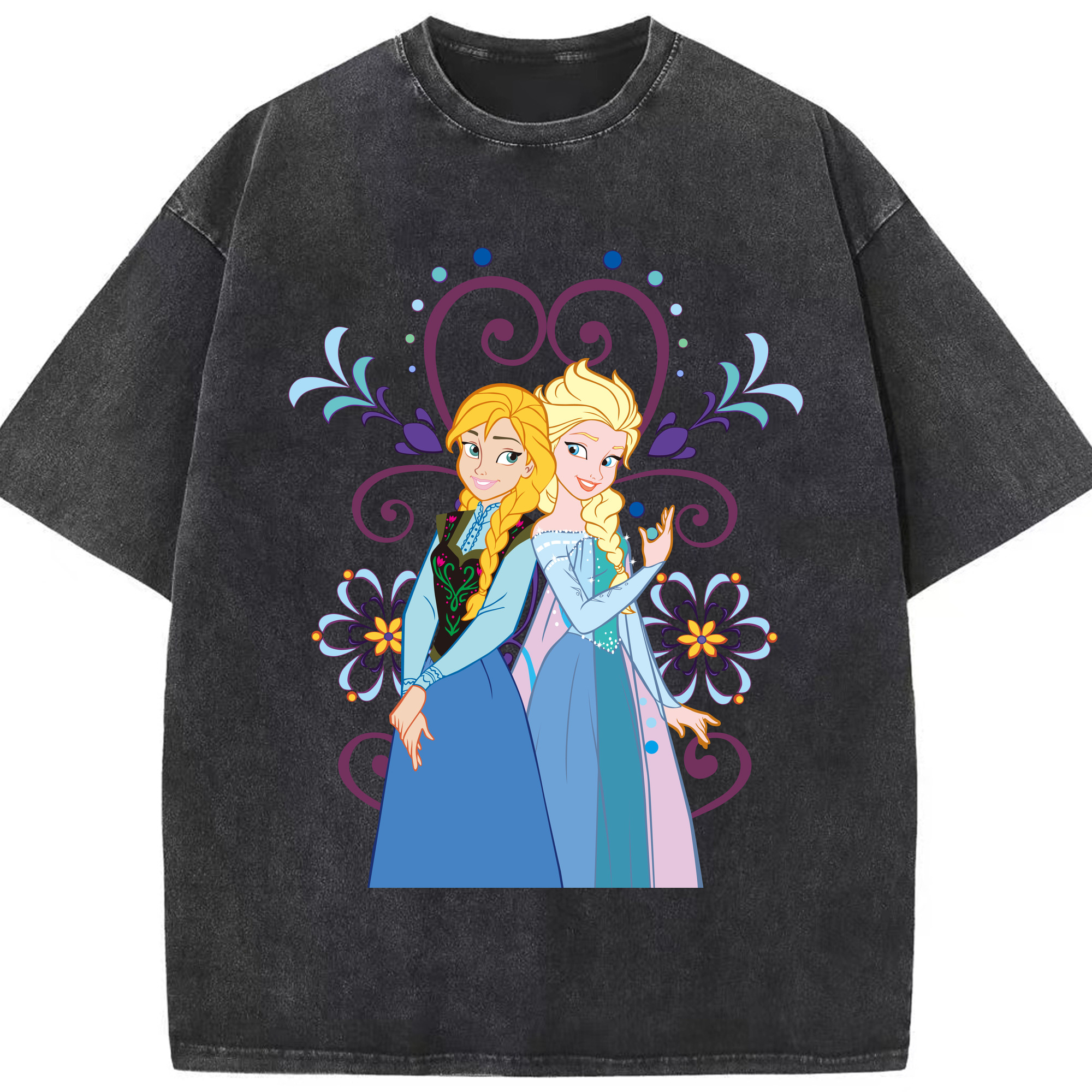 （画像用） アナと雪の女王 アンナ エルサ Frozen Anna Elsa 綿100% ヴィンテージ風 半袖Tシャツ（フロントプリント）