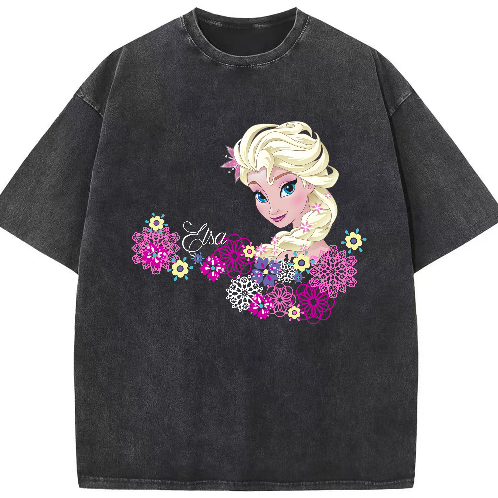 （画像用） アナと雪の女王 アンナ エルサ Frozen Anna Elsa 綿100% ヴィンテージ風 半袖Tシャツ（フロントプリント）