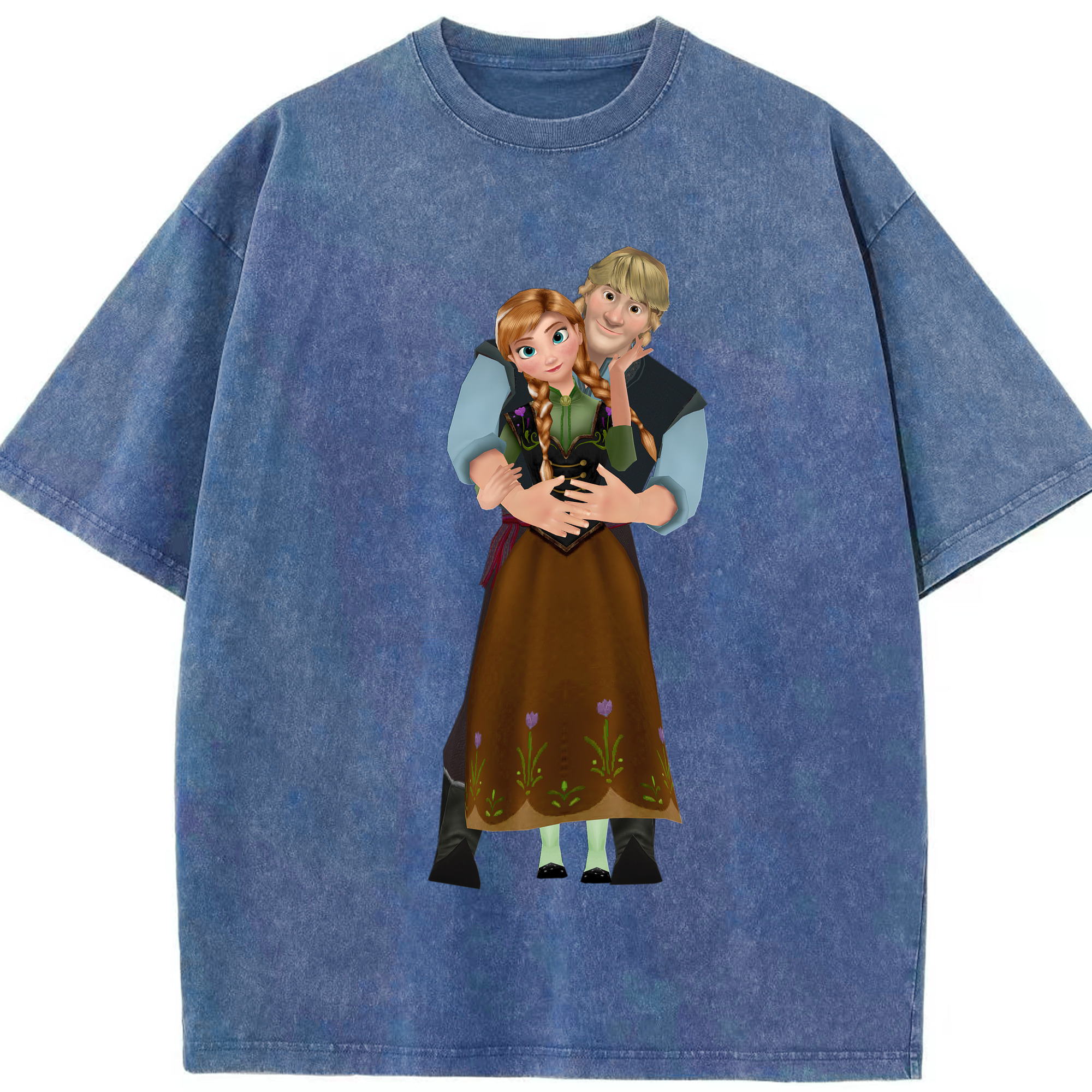 （画像用） アナと雪の女王 アンナ エルサ Frozen Anna Elsa 綿100% ヴィンテージ風 半袖Tシャツ（フロントプリント）