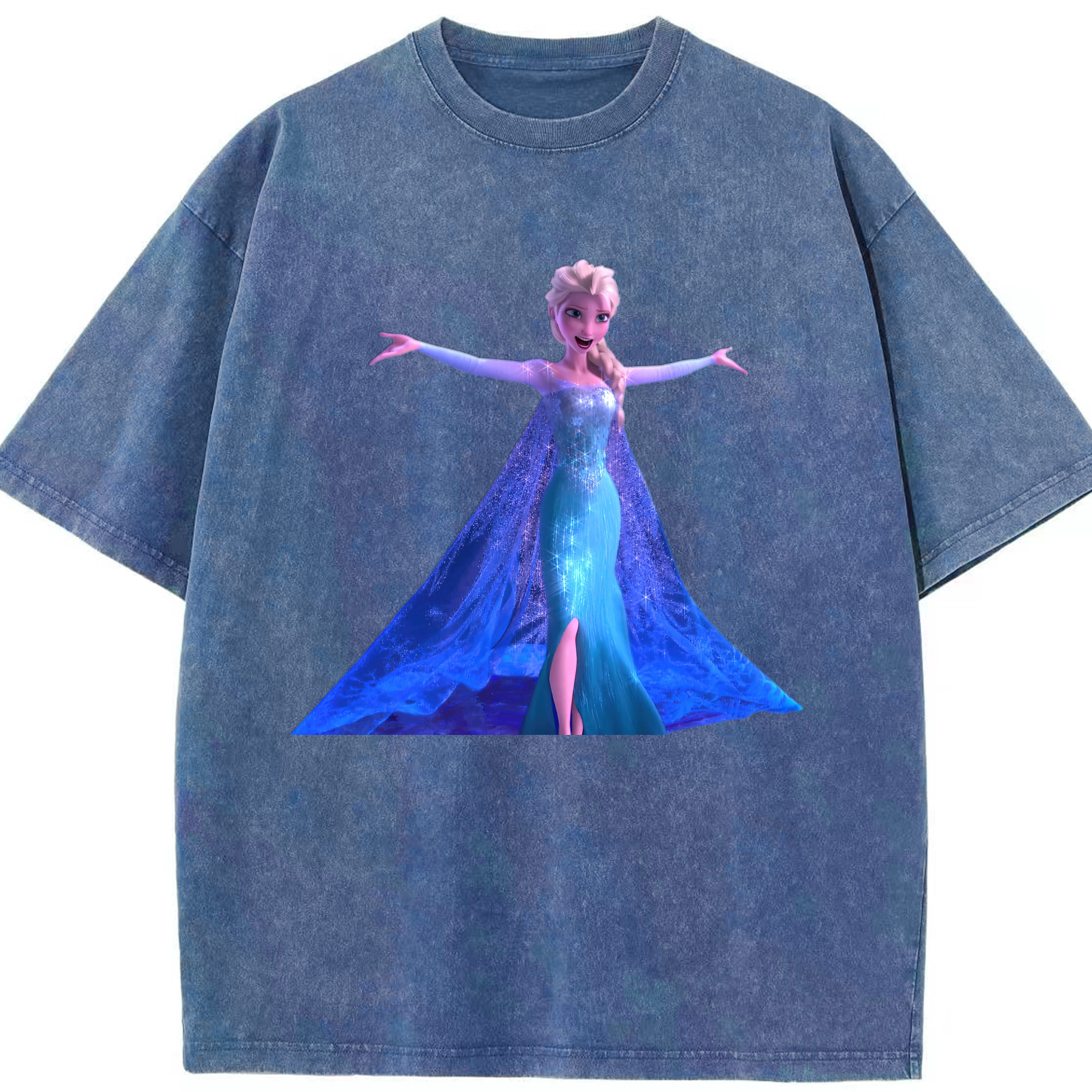 （画像用） アナと雪の女王 アンナ エルサ Frozen Anna Elsa 綿100% ヴィンテージ風 半袖Tシャツ（フロントプリント）