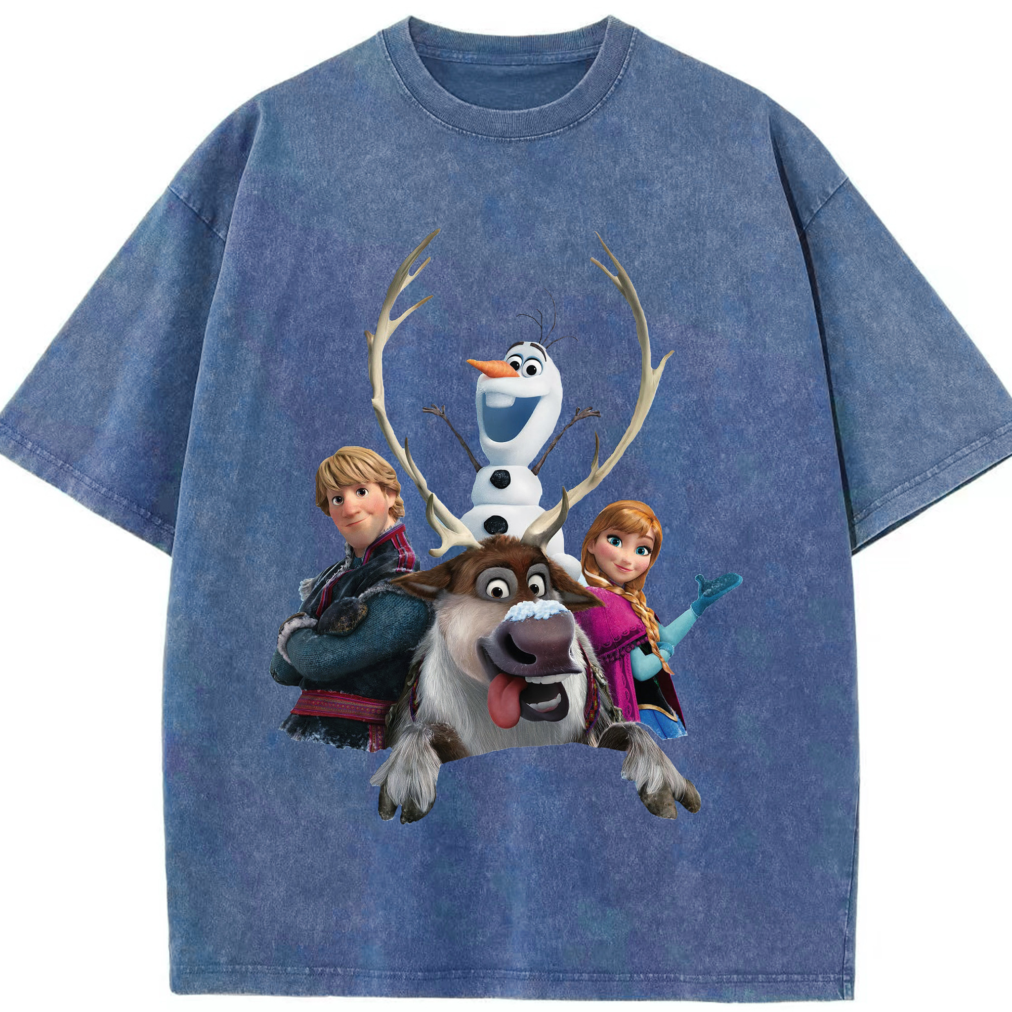 （画像用） アナと雪の女王 アンナ エルサ Frozen Anna Elsa 綿100% ヴィンテージ風 半袖Tシャツ（フロントプリント）