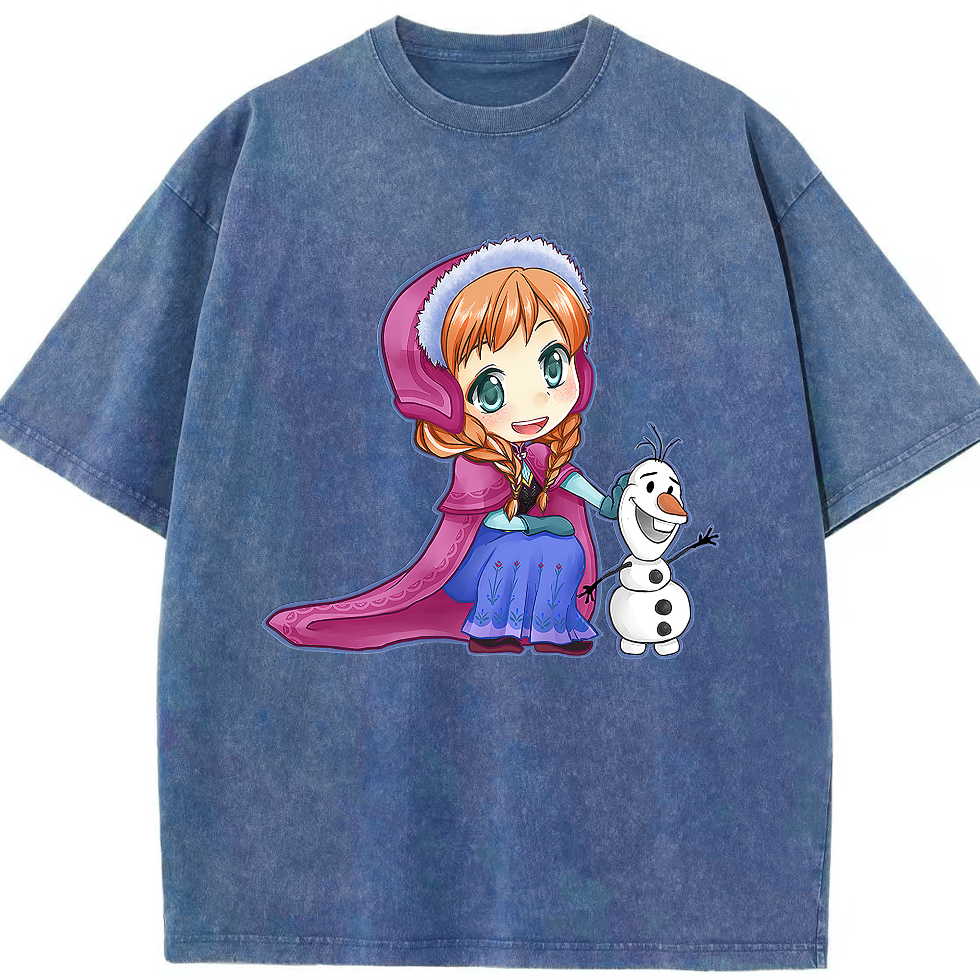 （画像用） アナと雪の女王 アンナ エルサ Frozen Anna Elsa 綿100% ヴィンテージ風 半袖Tシャツ（フロントプリント）