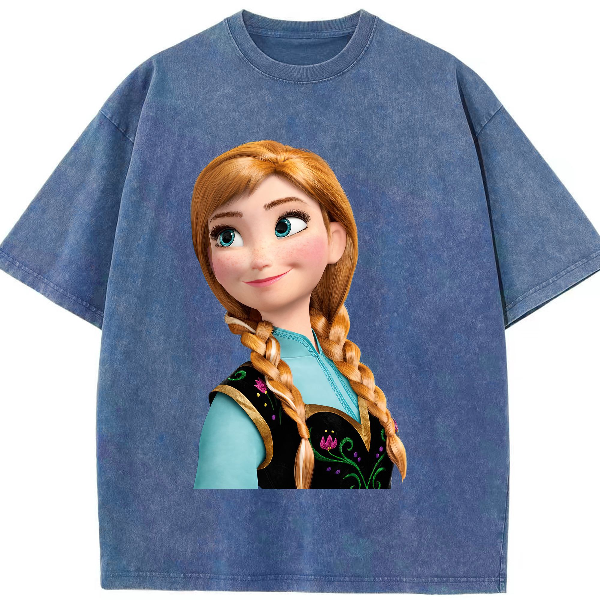 （画像用） アナと雪の女王 アンナ エルサ Frozen Anna Elsa 綿100% ヴィンテージ風 半袖Tシャツ（フロントプリント）