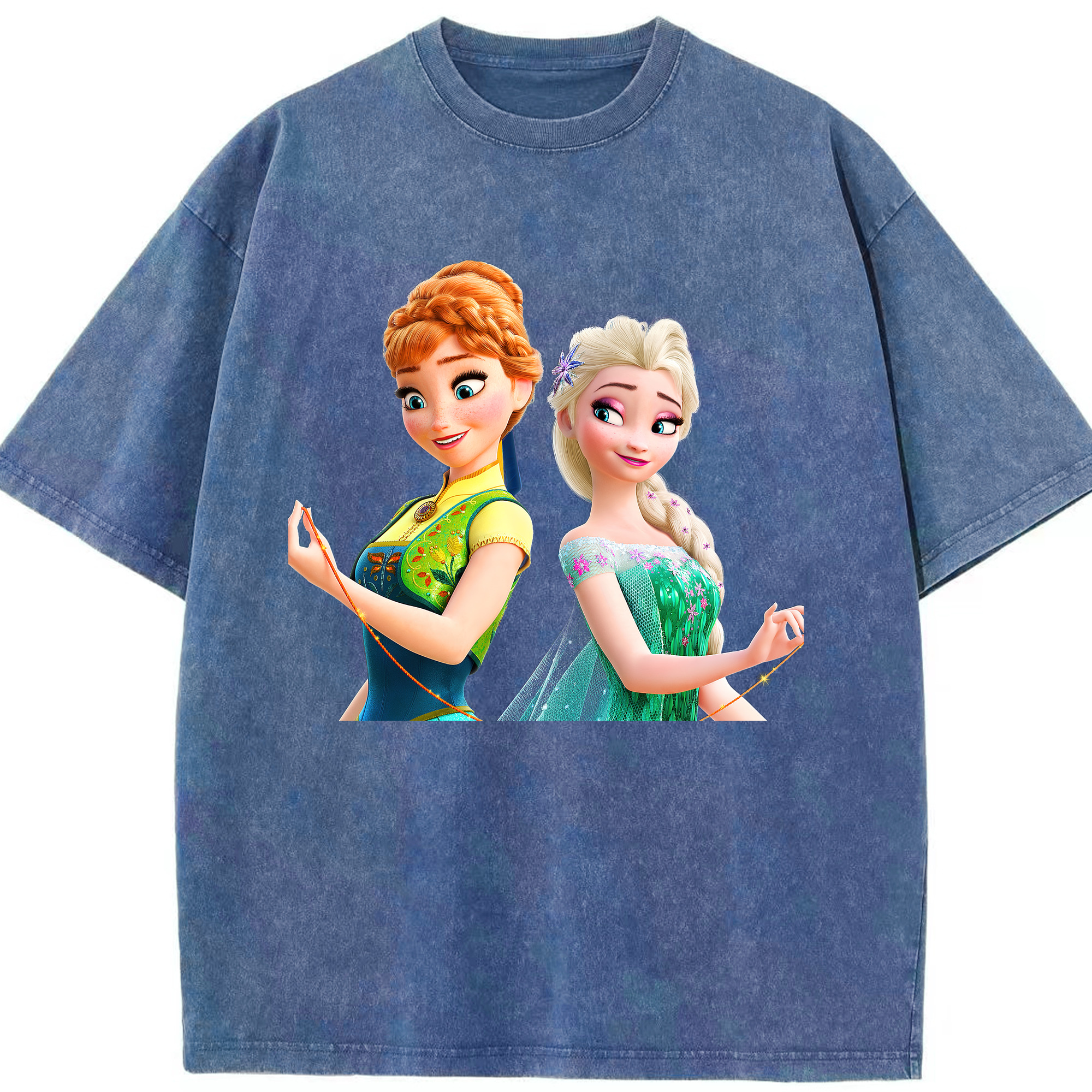 （画像用） アナと雪の女王 アンナ エルサ Frozen Anna Elsa 綿100% ヴィンテージ風 半袖Tシャツ（フロントプリント）