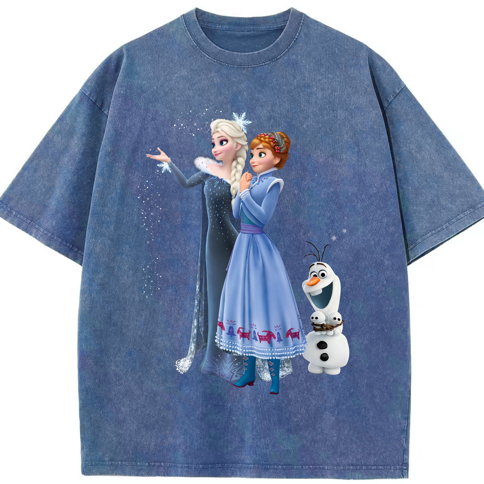 （画像用） アナと雪の女王 アンナ エルサ Frozen Anna Elsa 綿100% ヴィンテージ風 半袖Tシャツ（フロントプリント）