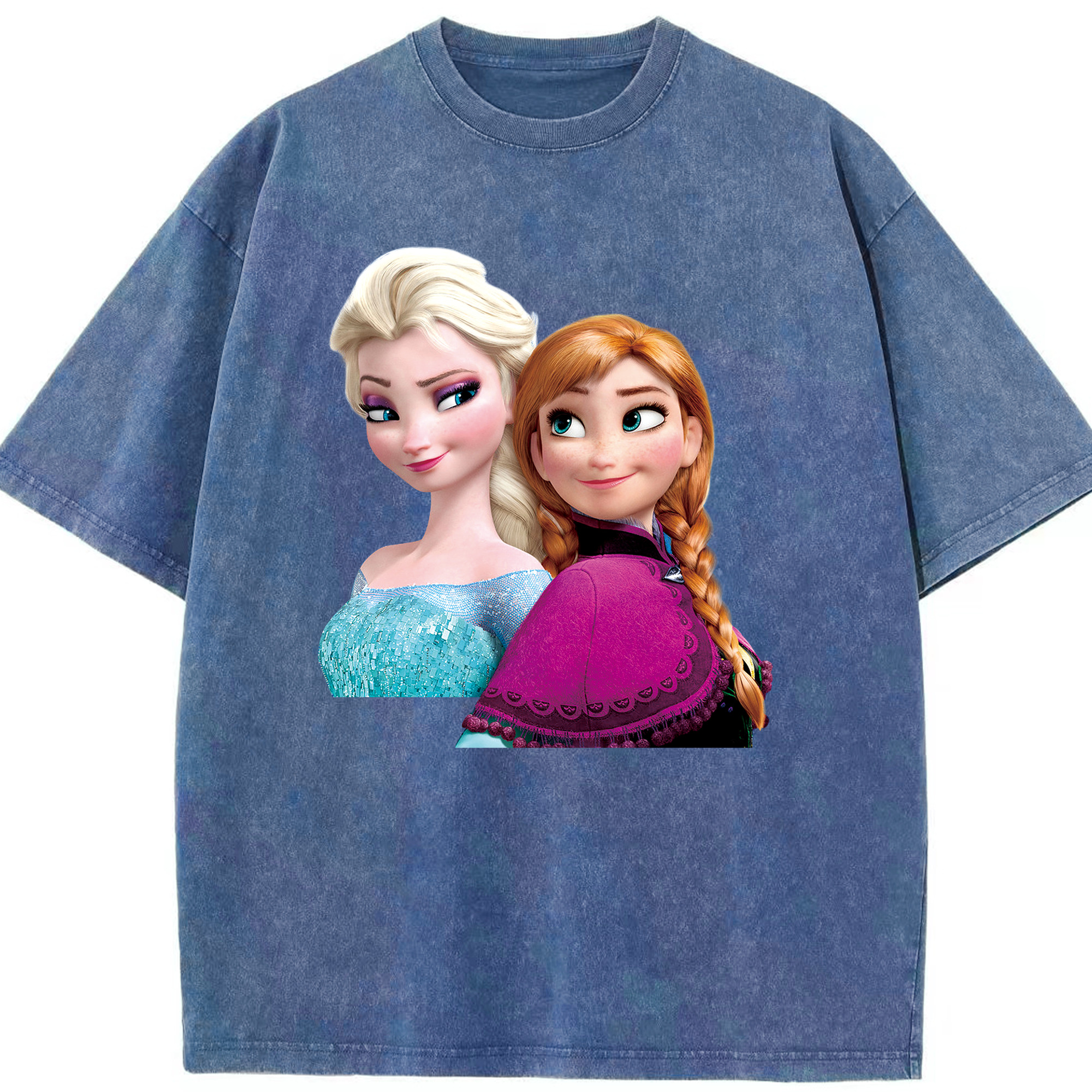 （画像用） アナと雪の女王 アンナ エルサ Frozen Anna Elsa 綿100% ヴィンテージ風 半袖Tシャツ（フロントプリント）