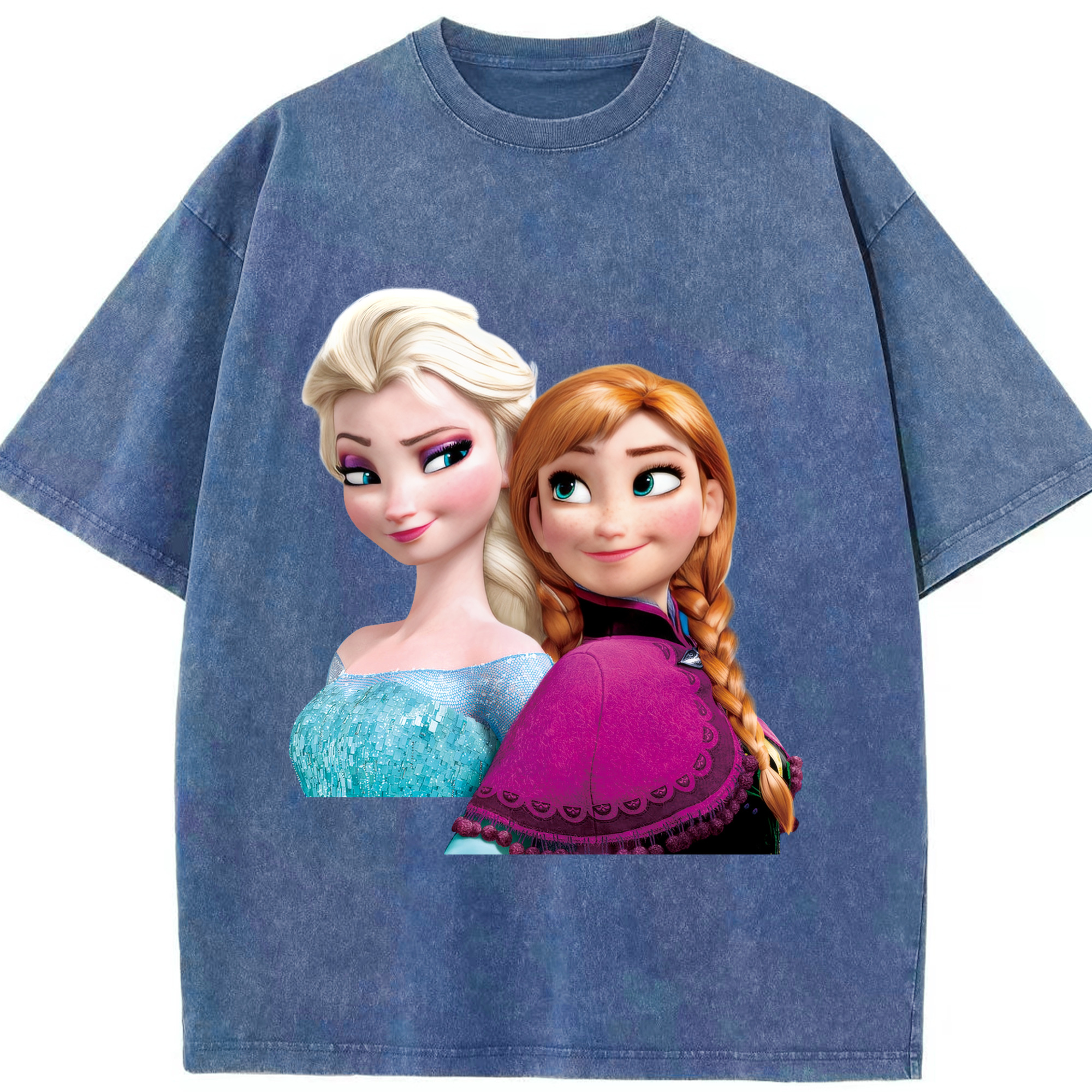 （画像用） アナと雪の女王 アンナ エルサ Frozen Anna Elsa 綿100% ヴィンテージ風 半袖Tシャツ（フロントプリント）