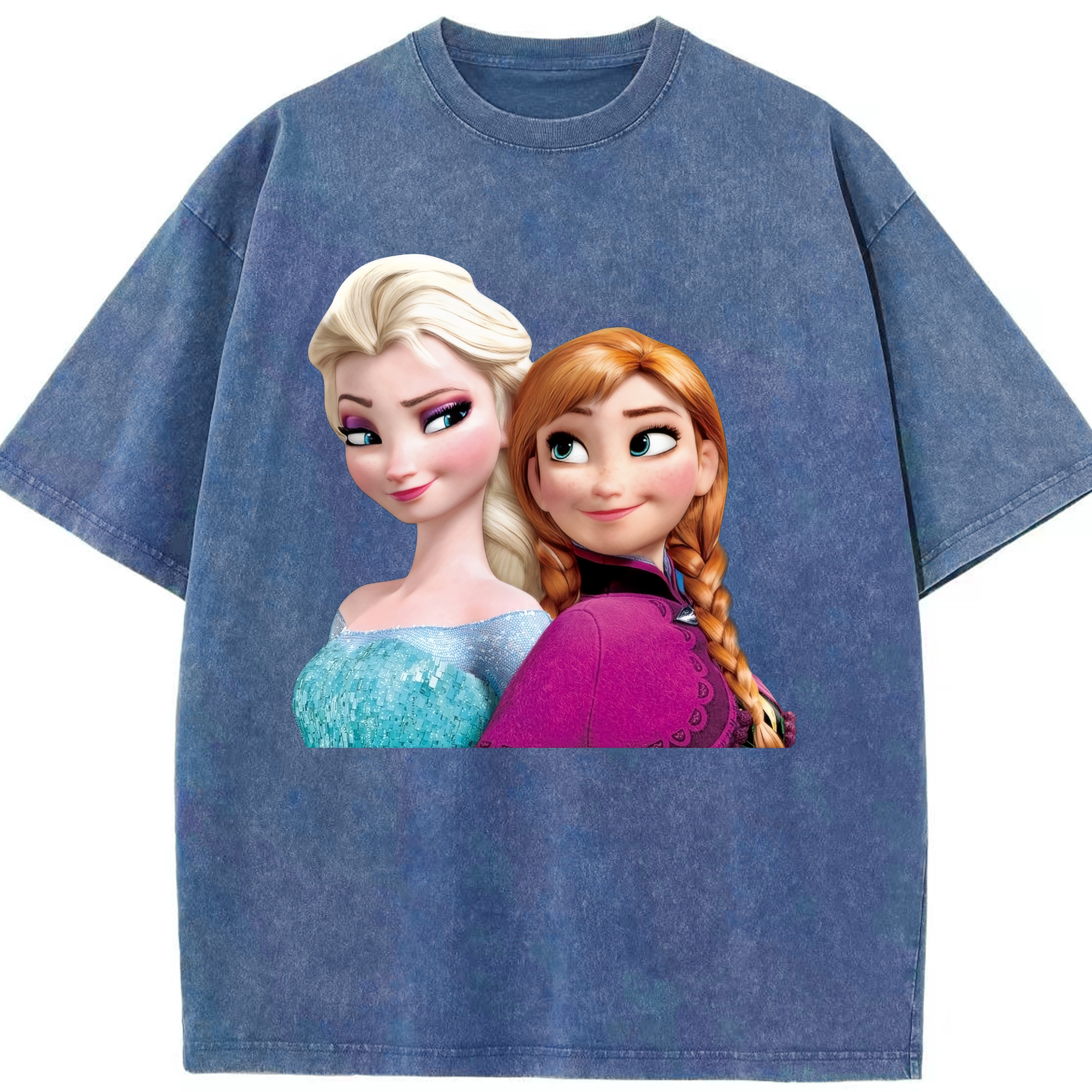 （画像用） アナと雪の女王 アンナ エルサ Frozen Anna Elsa 綿100% ヴィンテージ風 半袖Tシャツ（フロントプリント）