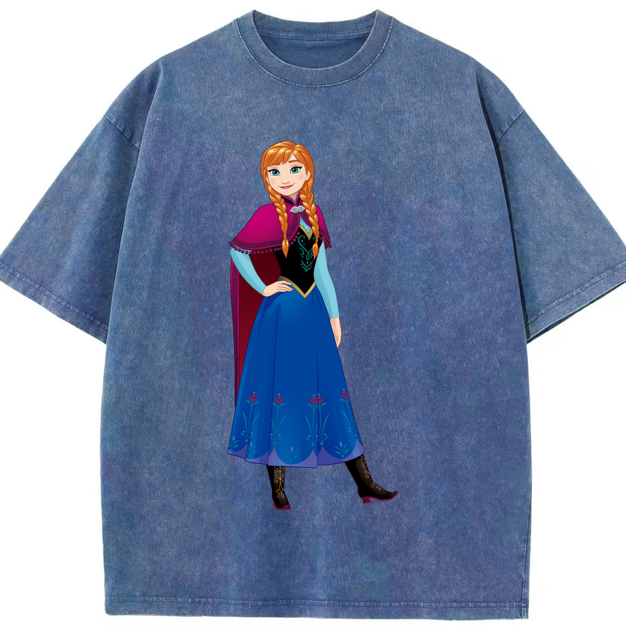 （画像用） アナと雪の女王 アンナ エルサ Frozen Anna Elsa 綿100% ヴィンテージ風 半袖Tシャツ（フロントプリント）