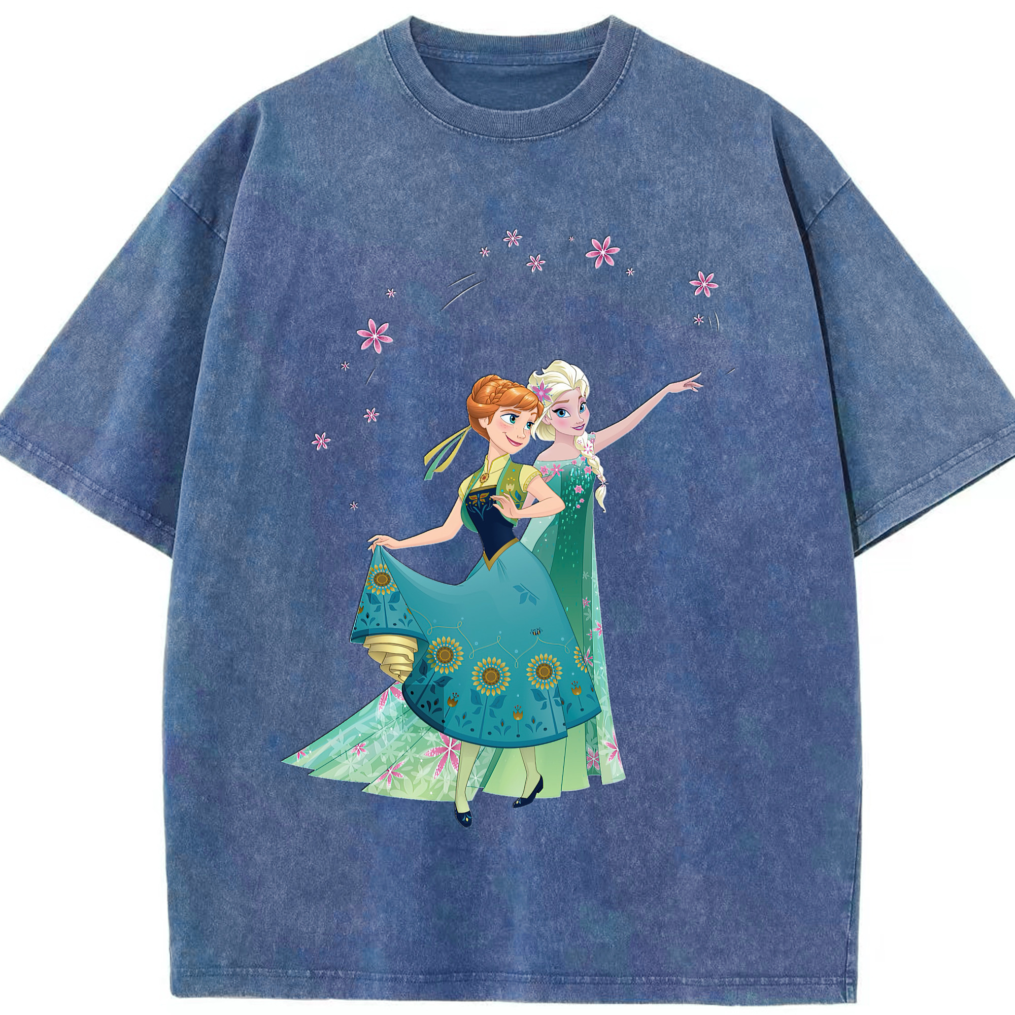 （画像用） アナと雪の女王 アンナ エルサ Frozen Anna Elsa 綿100% ヴィンテージ風 半袖Tシャツ（フロントプリント）