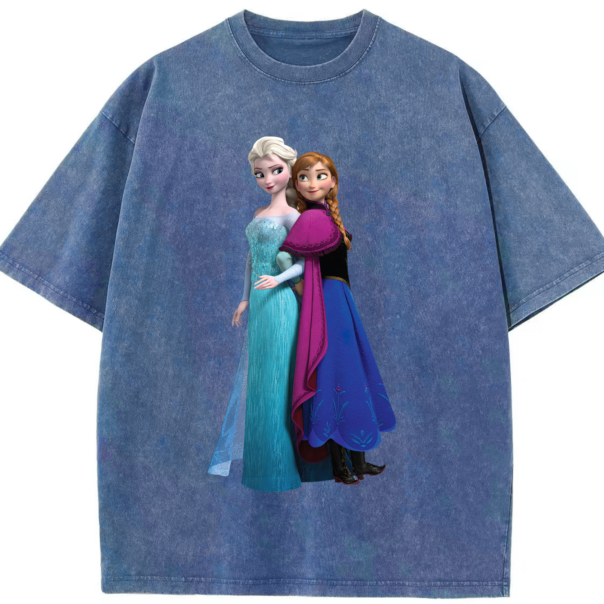 （画像用） アナと雪の女王 アンナ エルサ Frozen Anna Elsa 綿100% ヴィンテージ風 半袖Tシャツ（フロントプリント）