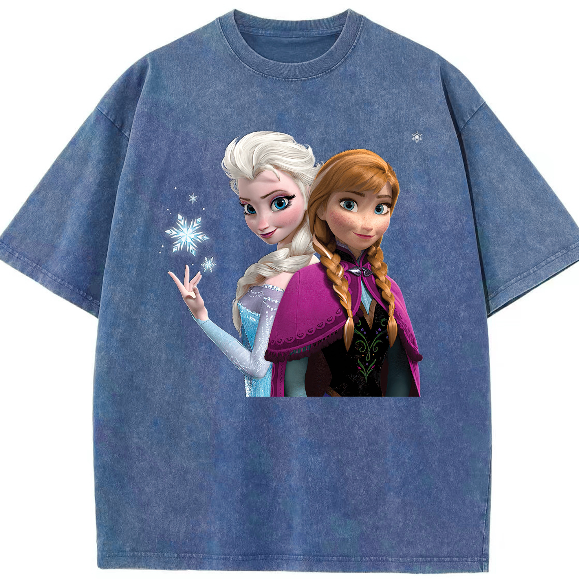 （画像用） アナと雪の女王 アンナ エルサ Frozen Anna Elsa 綿100% ヴィンテージ風 半袖Tシャツ（フロントプリント）