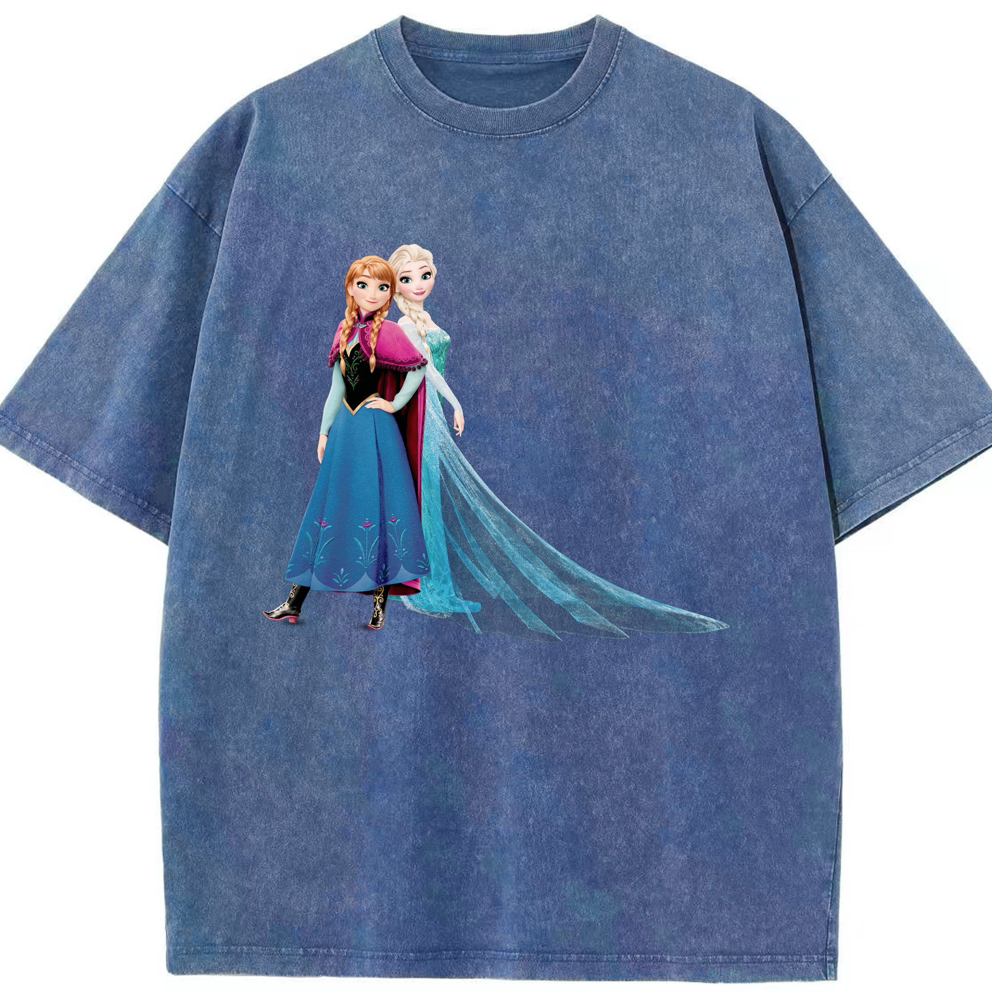 （画像用） アナと雪の女王 アンナ エルサ Frozen Anna Elsa 綿100% ヴィンテージ風 半袖Tシャツ（フロントプリント）