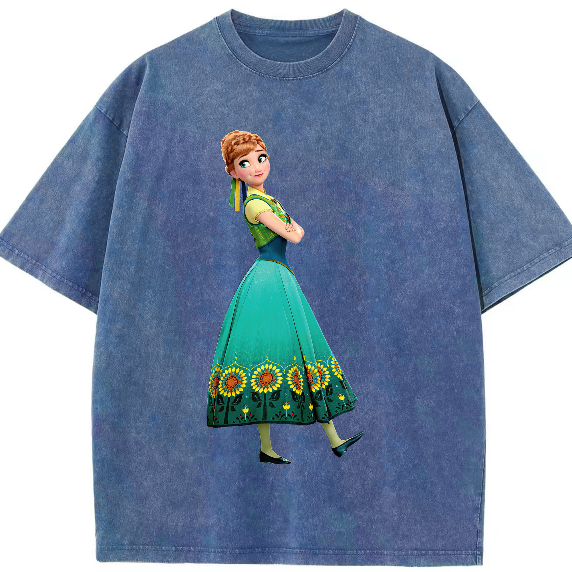 （画像用） アナと雪の女王 アンナ エルサ Frozen Anna Elsa 綿100% ヴィンテージ風 半袖Tシャツ（フロントプリント）