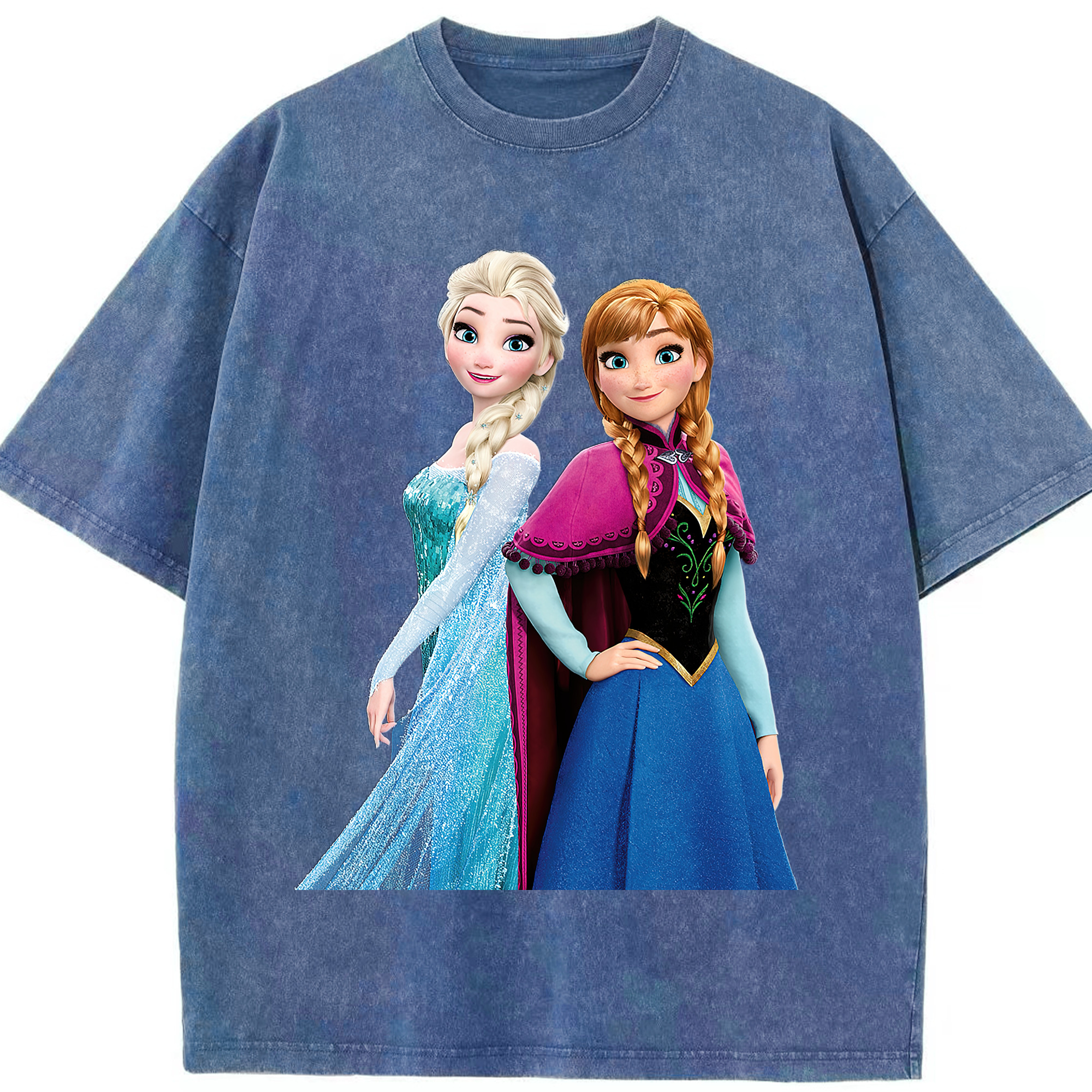 （画像用） アナと雪の女王 アンナ エルサ Frozen Anna Elsa 綿100% ヴィンテージ風 半袖Tシャツ（フロントプリント）