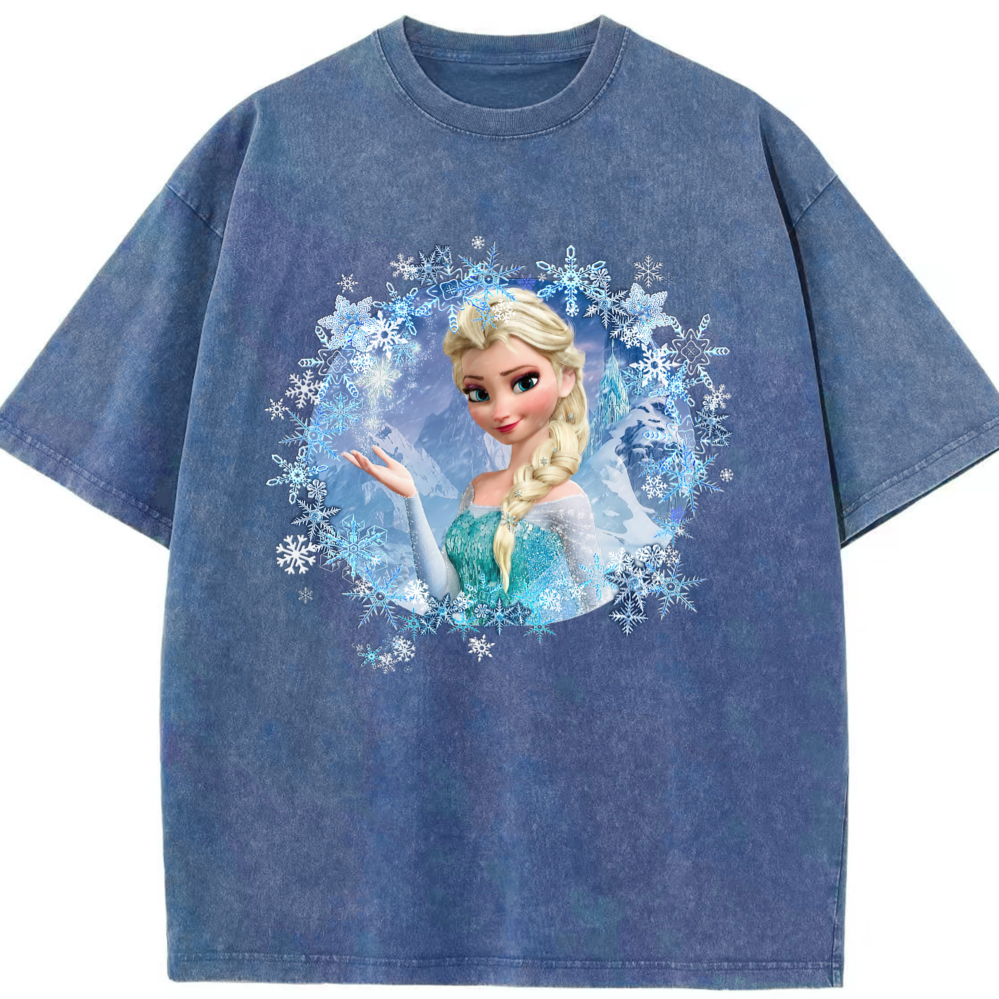 （画像用） アナと雪の女王 アンナ エルサ Frozen Anna Elsa 綿100% ヴィンテージ風 半袖Tシャツ（フロントプリント）