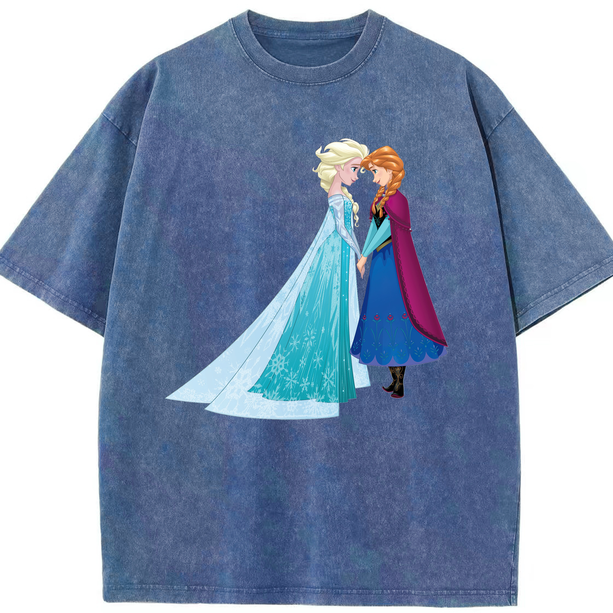 （画像用） アナと雪の女王 アンナ エルサ Frozen Anna Elsa 綿100% ヴィンテージ風 半袖Tシャツ（フロントプリント）