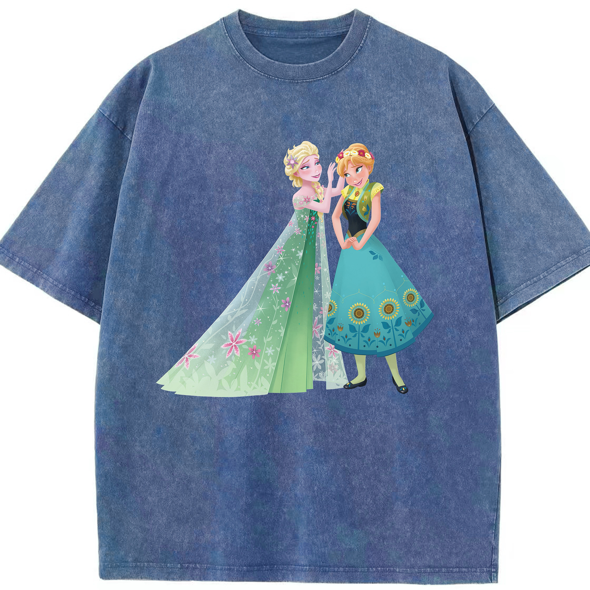 （画像用） アナと雪の女王 アンナ エルサ Frozen Anna Elsa 綿100% ヴィンテージ風 半袖Tシャツ（フロントプリント）