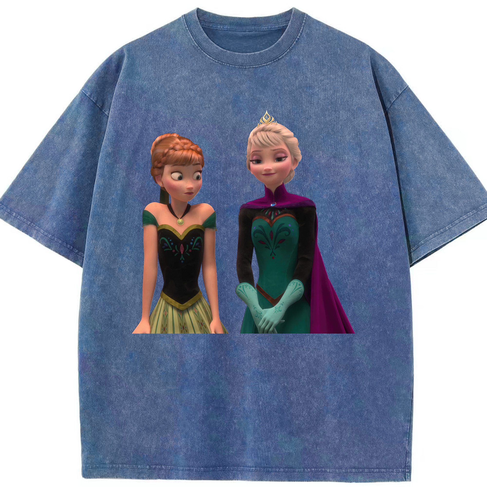 （画像用） アナと雪の女王 アンナ エルサ Frozen Anna Elsa 綿100% ヴィンテージ風 半袖Tシャツ（フロントプリント）