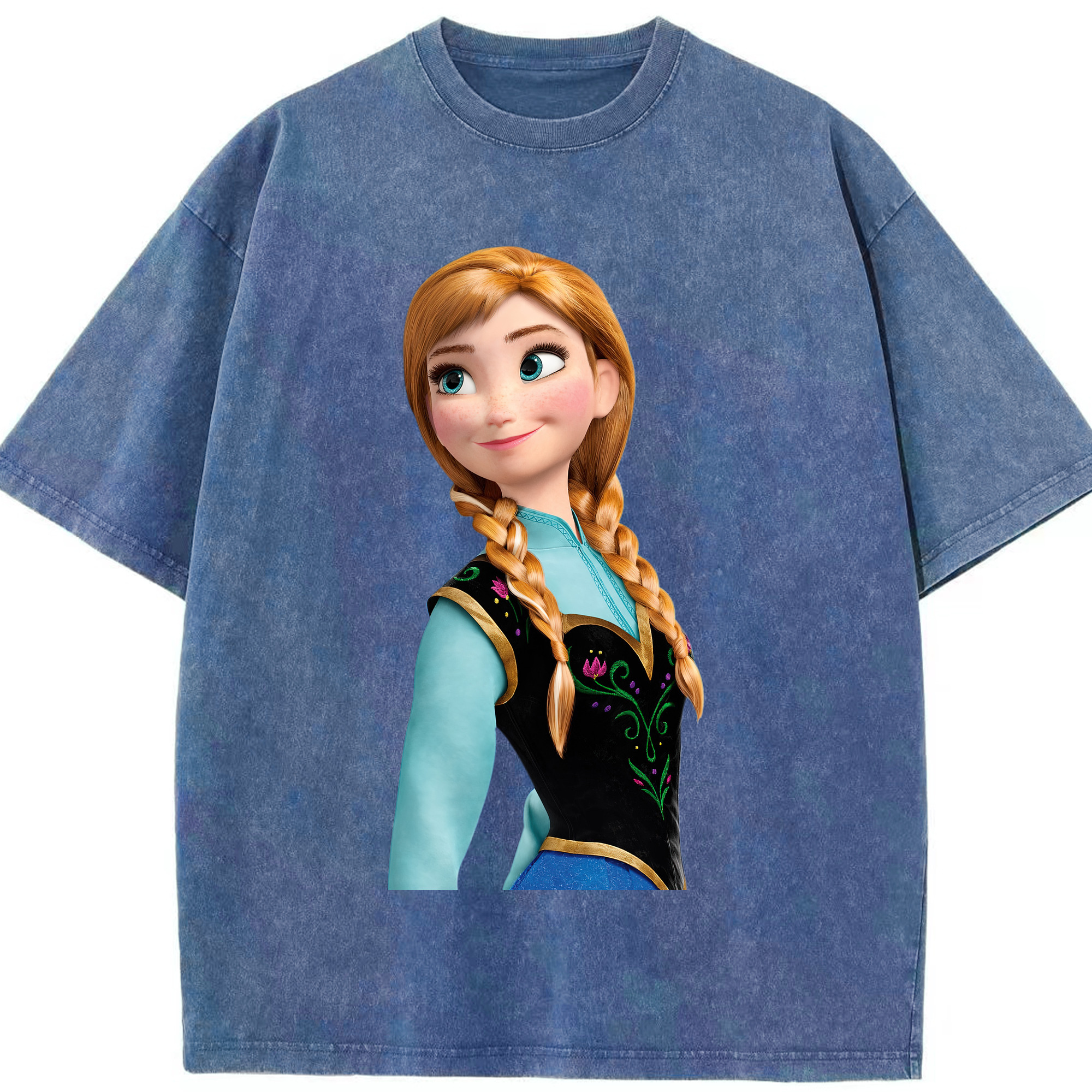 （画像用） アナと雪の女王 アンナ エルサ Frozen Anna Elsa 綿100% ヴィンテージ風 半袖Tシャツ（フロントプリント）