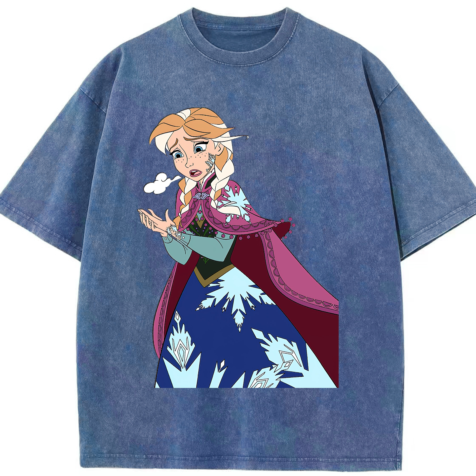 （画像用） アナと雪の女王 アンナ エルサ Frozen Anna Elsa 綿100% ヴィンテージ風 半袖Tシャツ（フロントプリント）