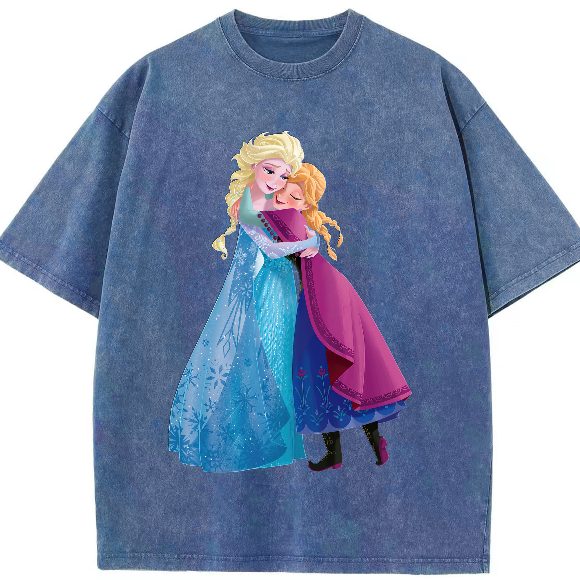 （画像用） アナと雪の女王 アンナ エルサ Frozen Anna Elsa 綿100% ヴィンテージ風 半袖Tシャツ（フロントプリント）