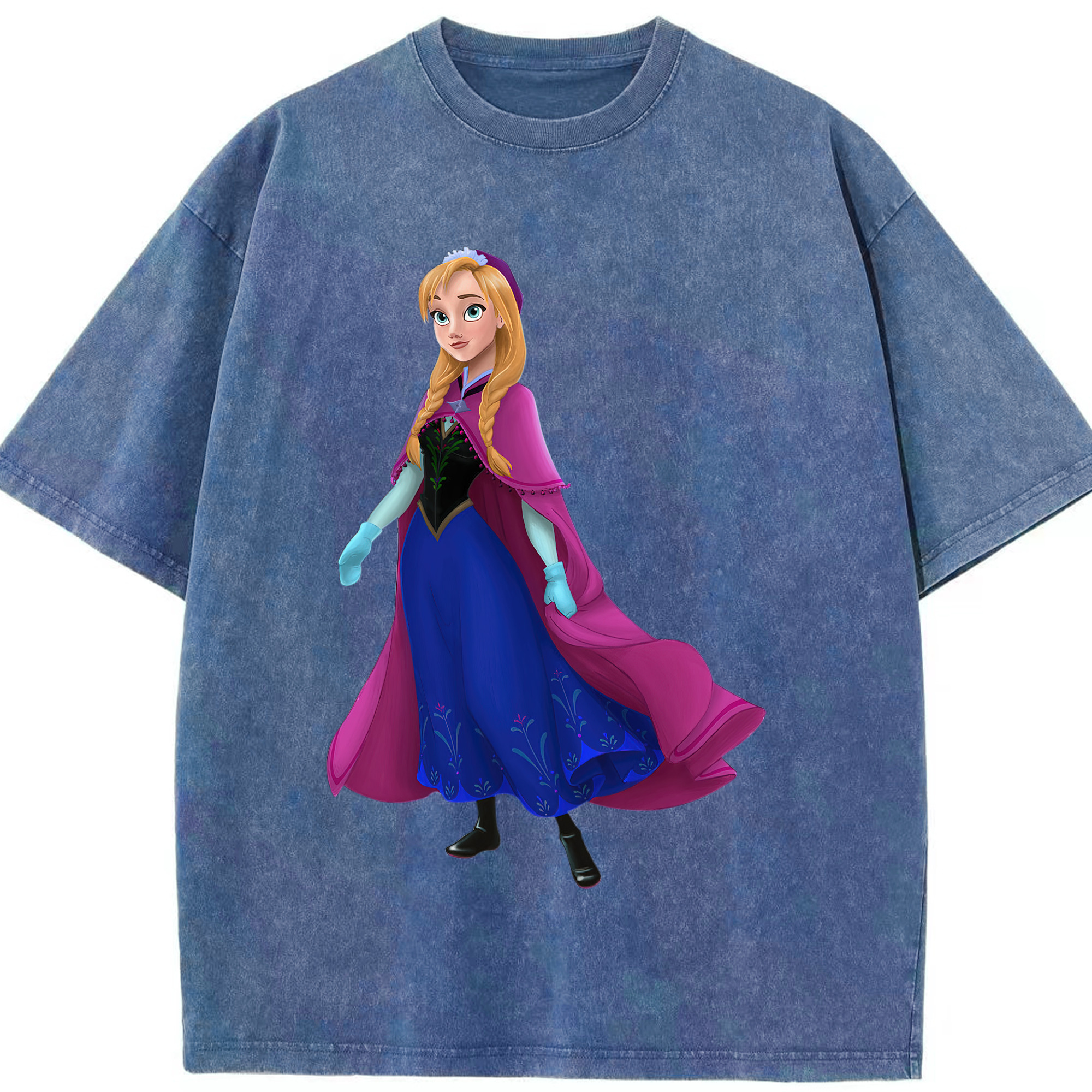 （画像用） アナと雪の女王 アンナ エルサ Frozen Anna Elsa 綿100% ヴィンテージ風 半袖Tシャツ（フロントプリント）