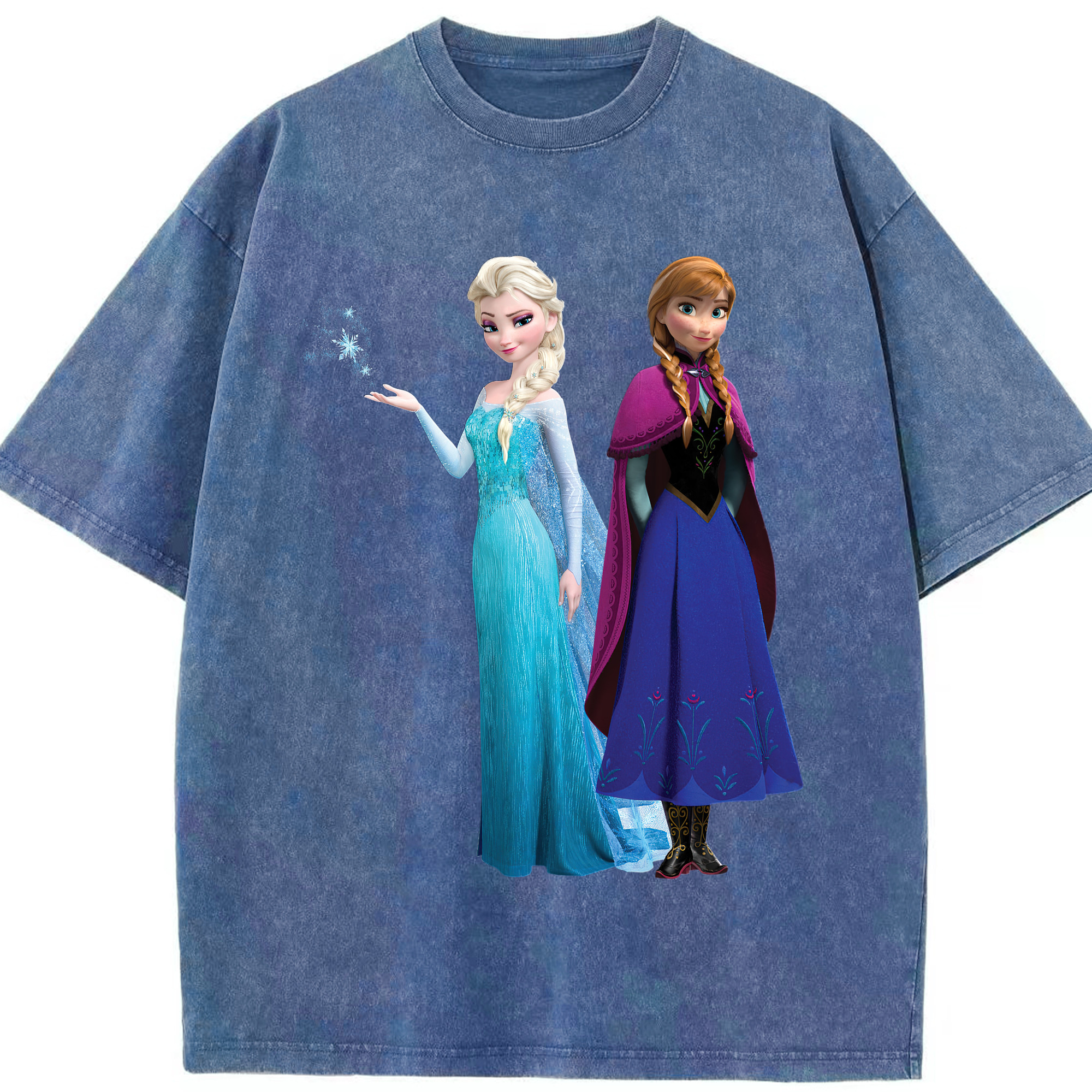 （画像用） アナと雪の女王 アンナ エルサ Frozen Anna Elsa 綿100% ヴィンテージ風 半袖Tシャツ（フロントプリント）