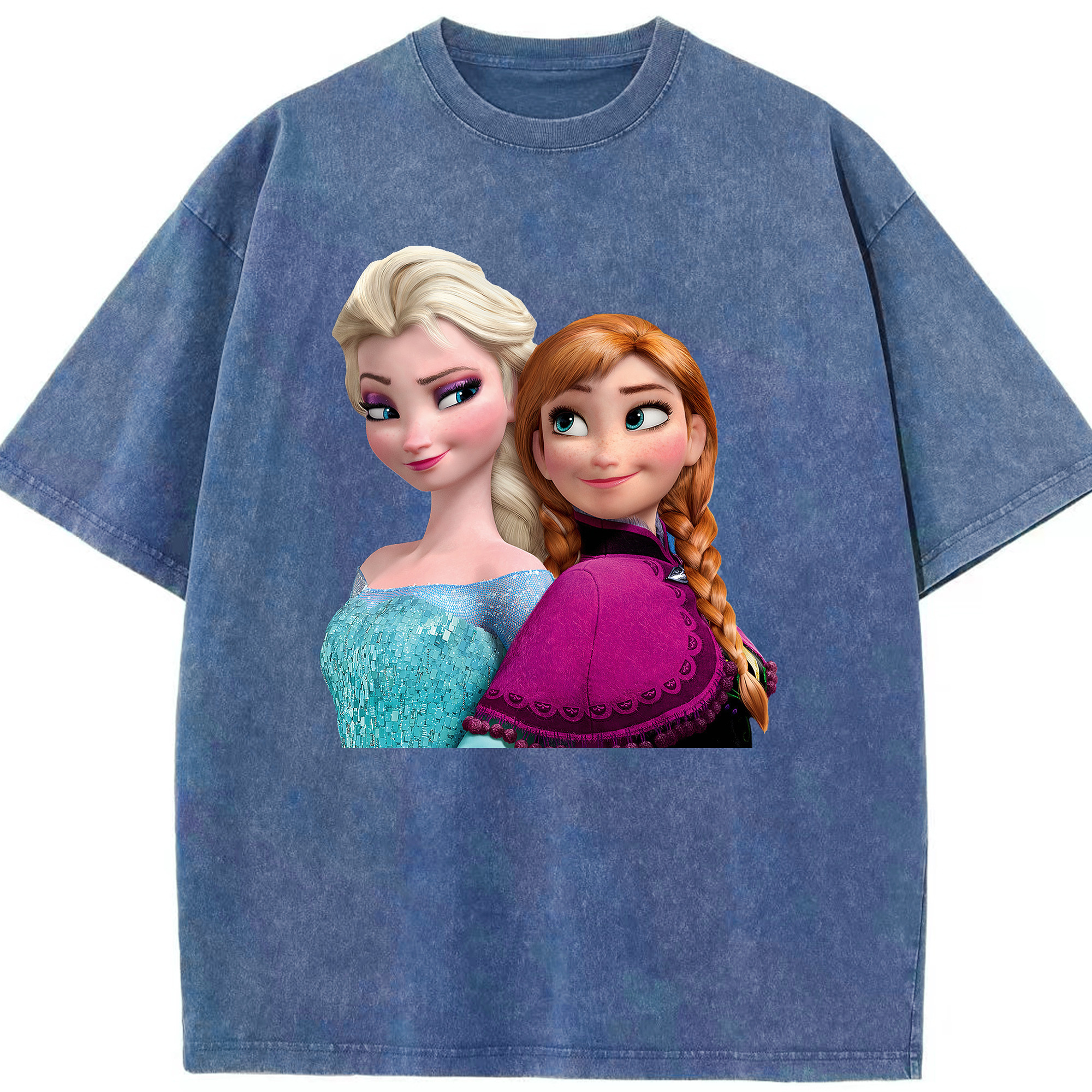 （画像用） アナと雪の女王 アンナ エルサ Frozen Anna Elsa 綿100% ヴィンテージ風 半袖Tシャツ（フロントプリント）