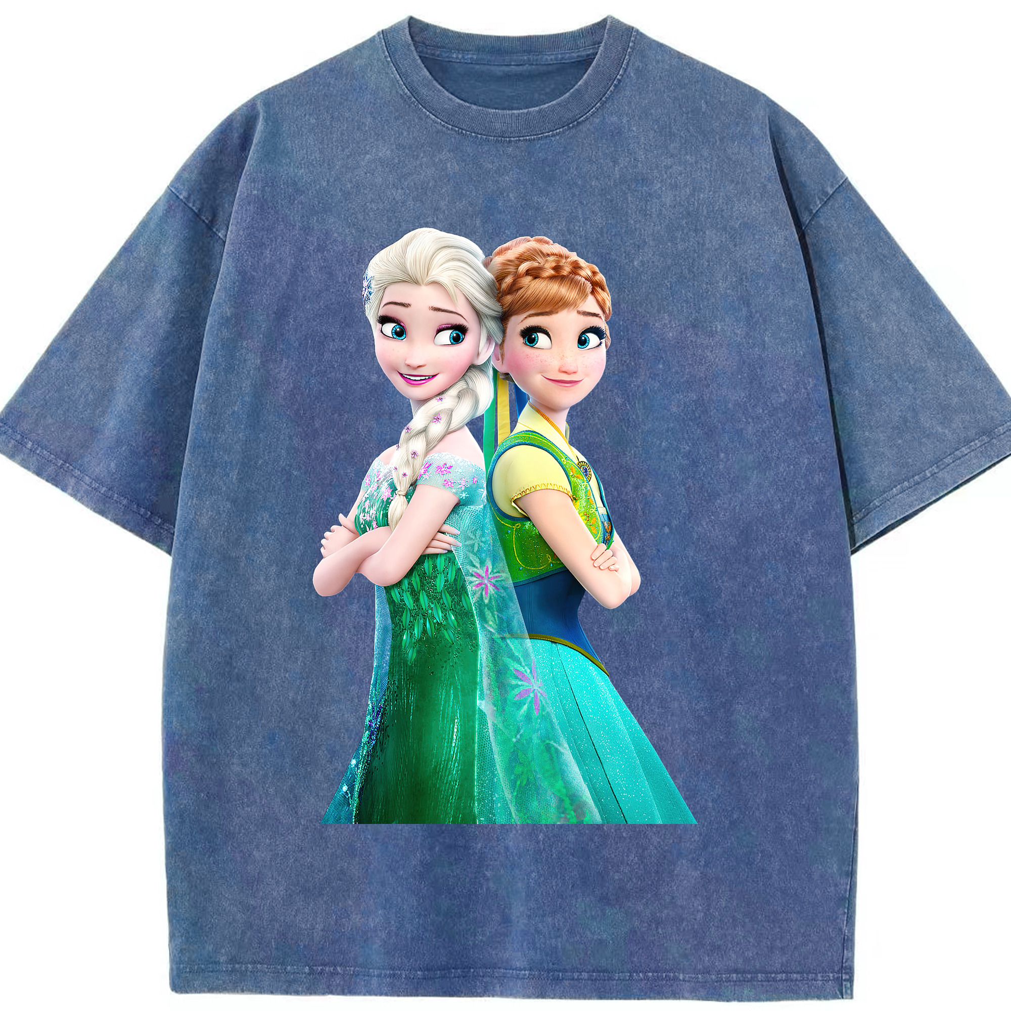 （画像用） アナと雪の女王 アンナ エルサ Frozen Anna Elsa 綿100% ヴィンテージ風 半袖Tシャツ（フロントプリント）