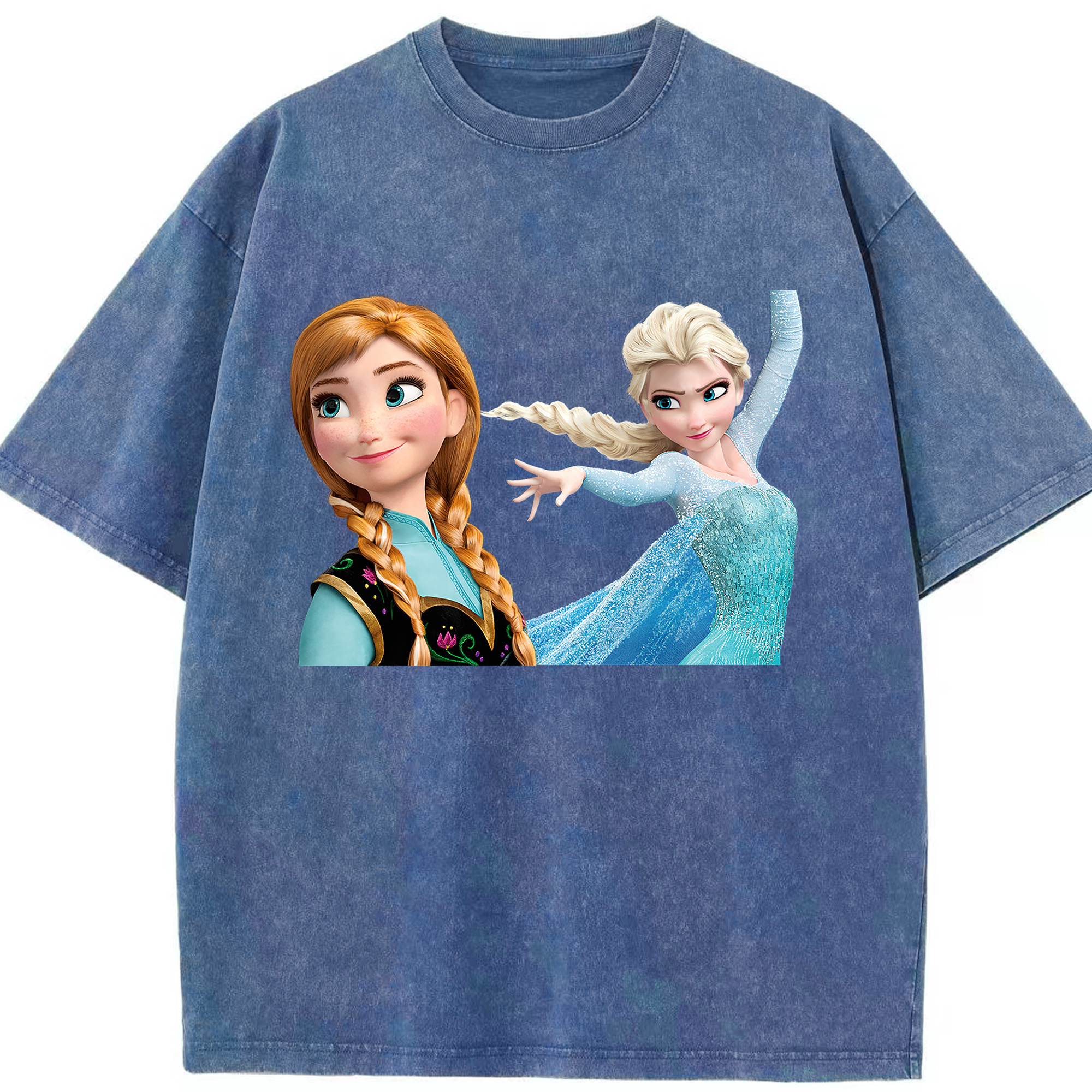 （画像用） アナと雪の女王 アンナ エルサ Frozen Anna Elsa 綿100% ヴィンテージ風 半袖Tシャツ（フロントプリント）