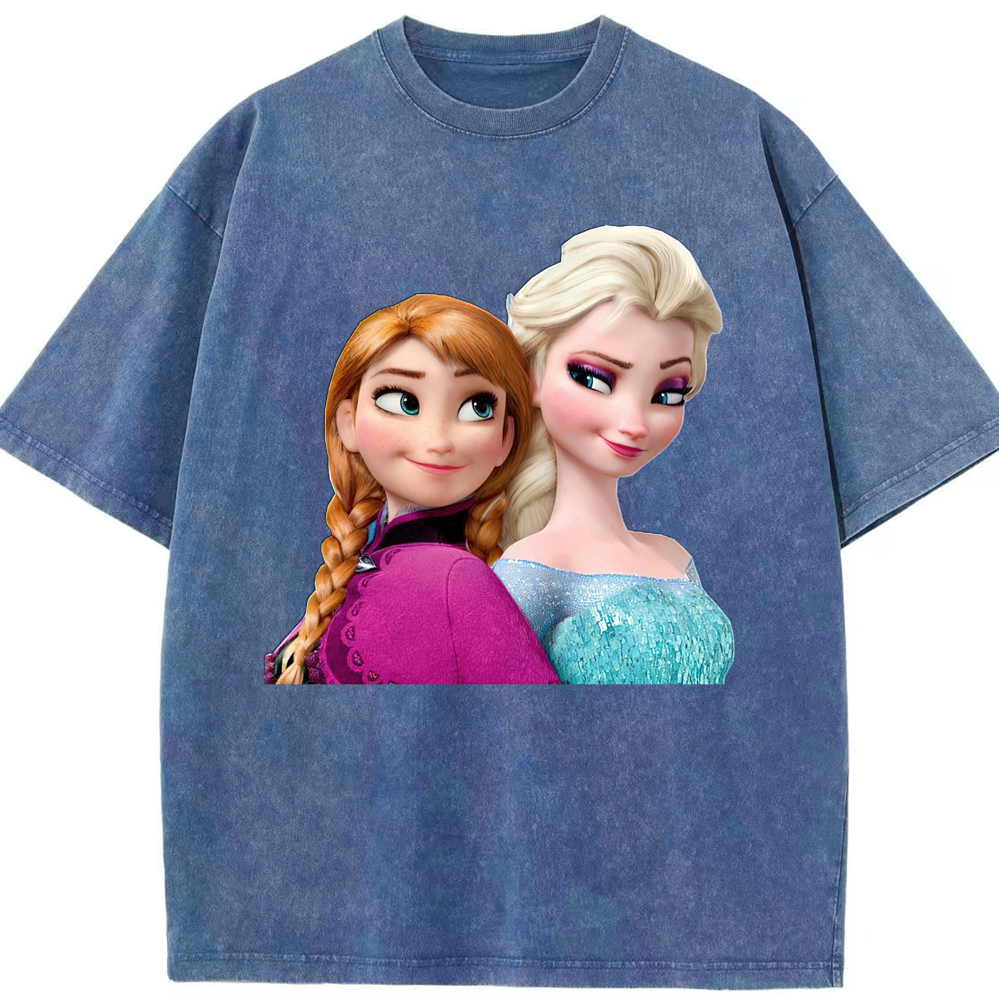 （画像用） アナと雪の女王 アンナ エルサ Frozen Anna Elsa 綿100% ヴィンテージ風 半袖Tシャツ（フロントプリント）