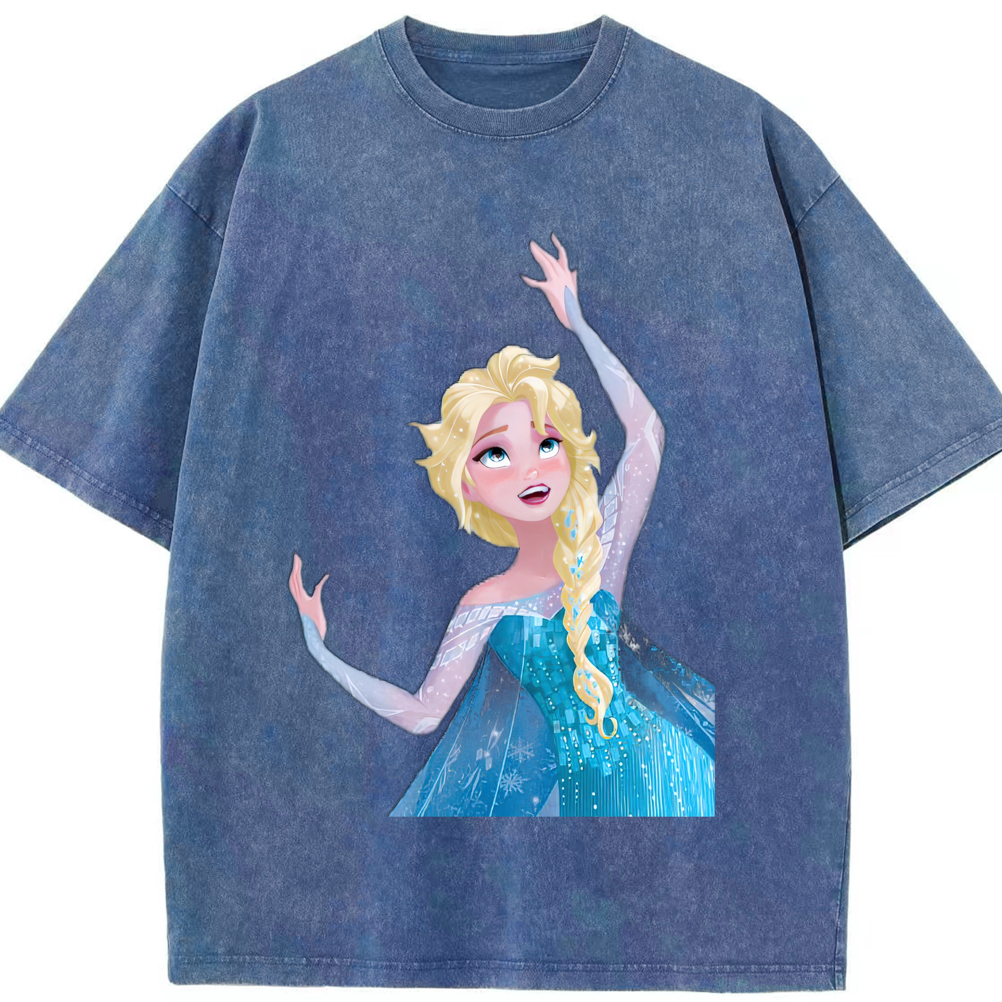 （画像用） アナと雪の女王 アンナ エルサ Frozen Anna Elsa 綿100% ヴィンテージ風 半袖Tシャツ（フロントプリント）