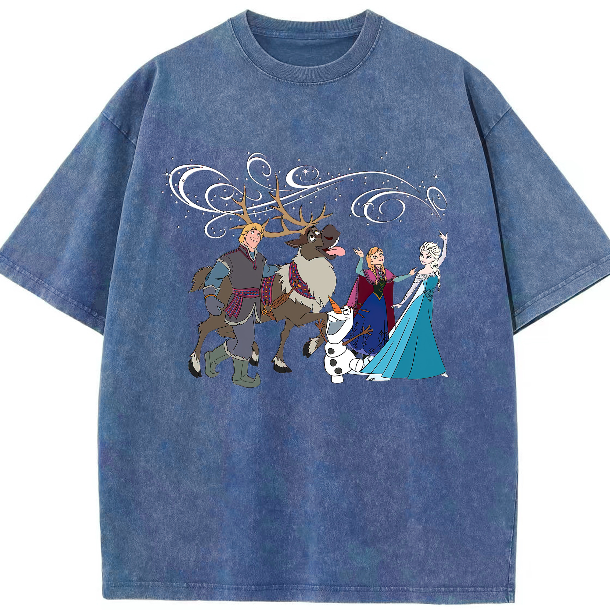 （画像用） アナと雪の女王 アンナ エルサ Frozen Anna Elsa 綿100% ヴィンテージ風 半袖Tシャツ（フロントプリント）