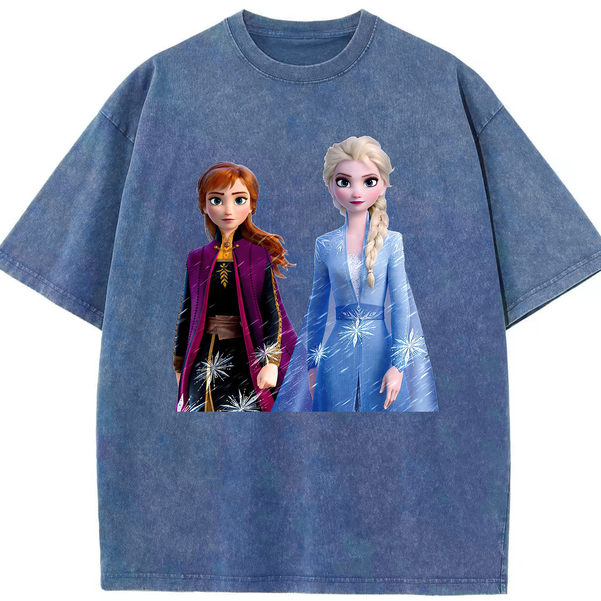 （画像用） アナと雪の女王 アンナ エルサ Frozen Anna Elsa 綿100% ヴィンテージ風 半袖Tシャツ（フロントプリント）