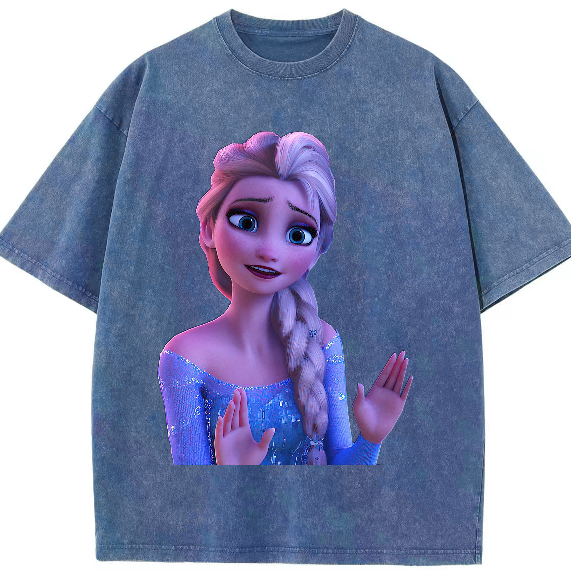 （画像用） アナと雪の女王 アンナ エルサ Frozen Anna Elsa 綿100% ヴィンテージ風 半袖Tシャツ（フロントプリント）