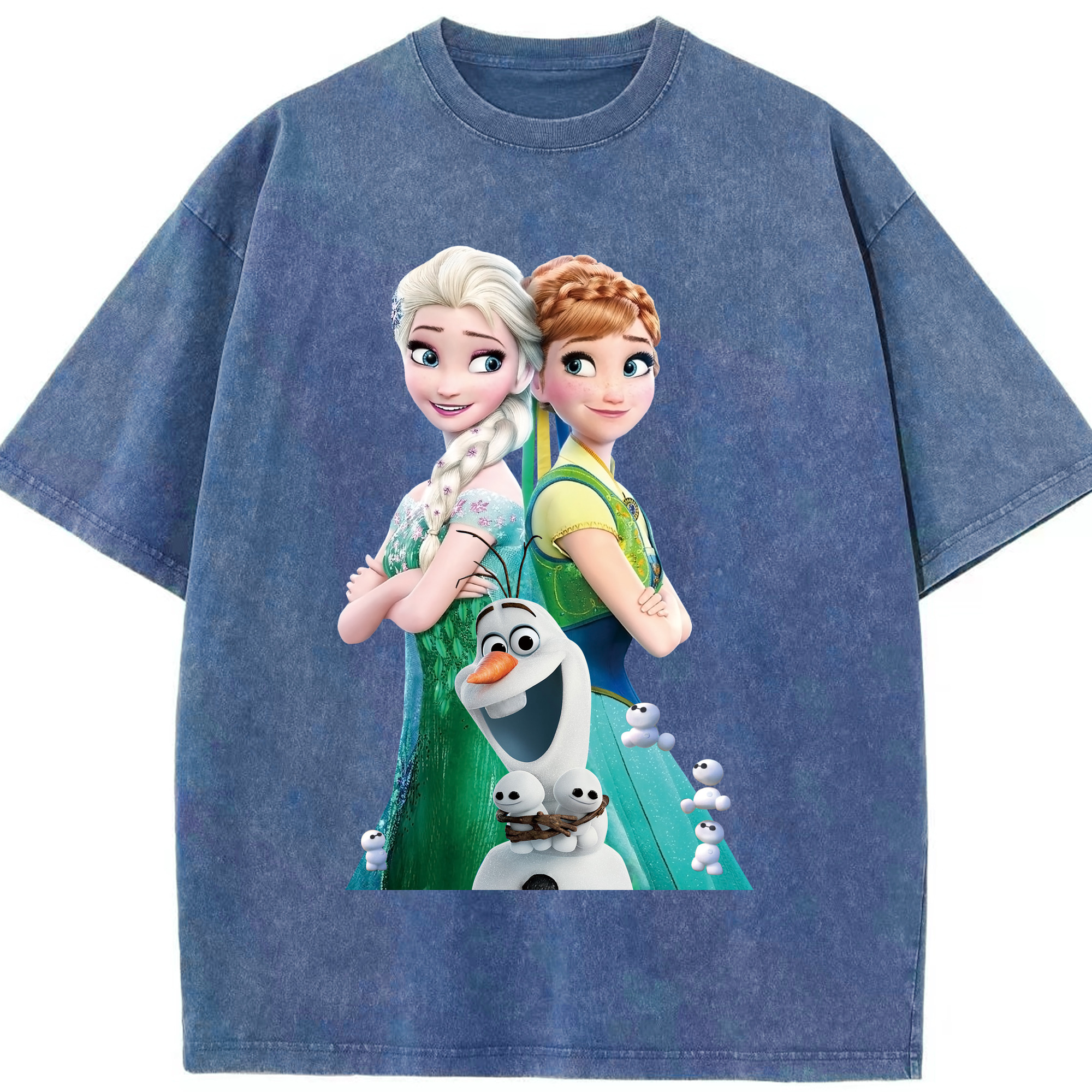 （画像用） アナと雪の女王 アンナ エルサ Frozen Anna Elsa 綿100% ヴィンテージ風 半袖Tシャツ（フロントプリント）
