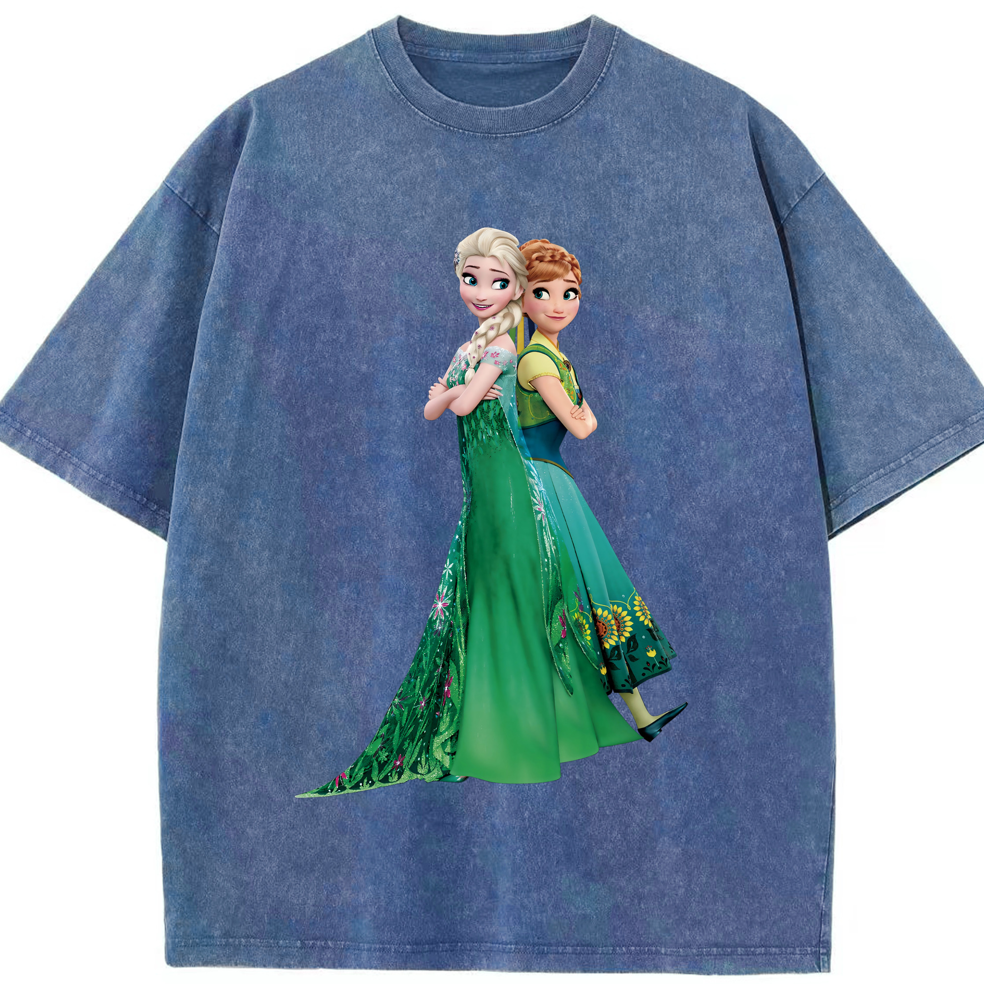 （画像用） アナと雪の女王 アンナ エルサ Frozen Anna Elsa 綿100% ヴィンテージ風 半袖Tシャツ（フロントプリント）