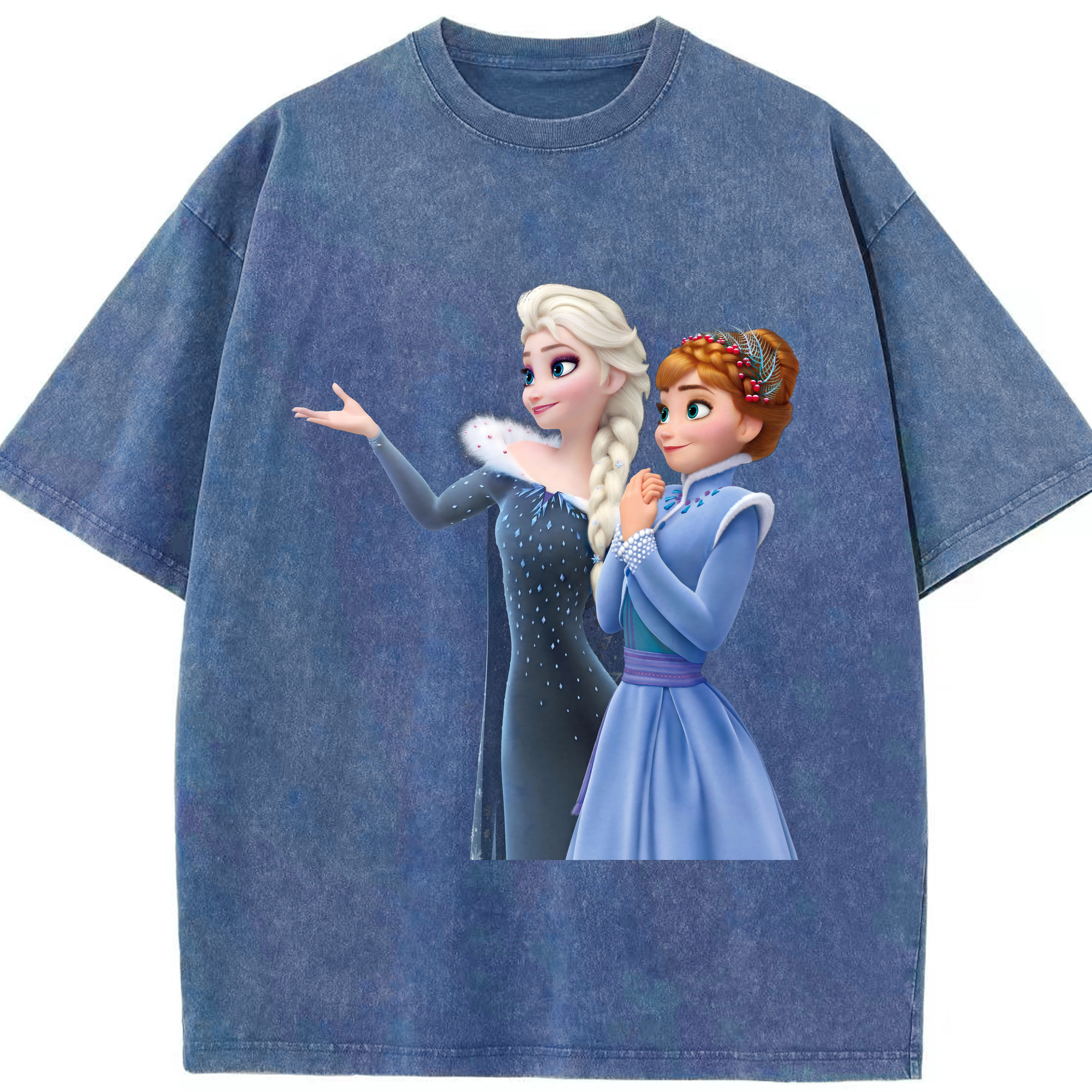 （画像用） アナと雪の女王 アンナ エルサ Frozen Anna Elsa 綿100% ヴィンテージ風 半袖Tシャツ（フロントプリント）