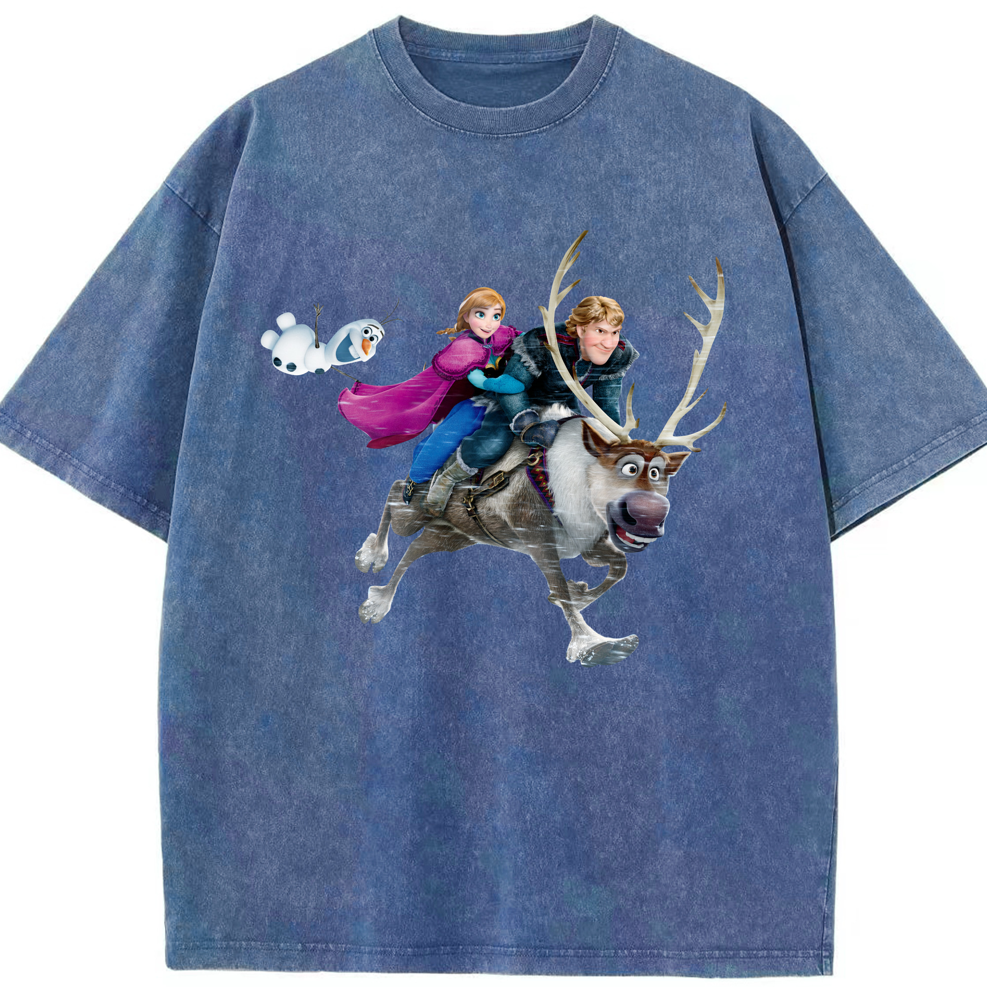 （画像用） アナと雪の女王 アンナ エルサ Frozen Anna Elsa 綿100% ヴィンテージ風 半袖Tシャツ（フロントプリント）