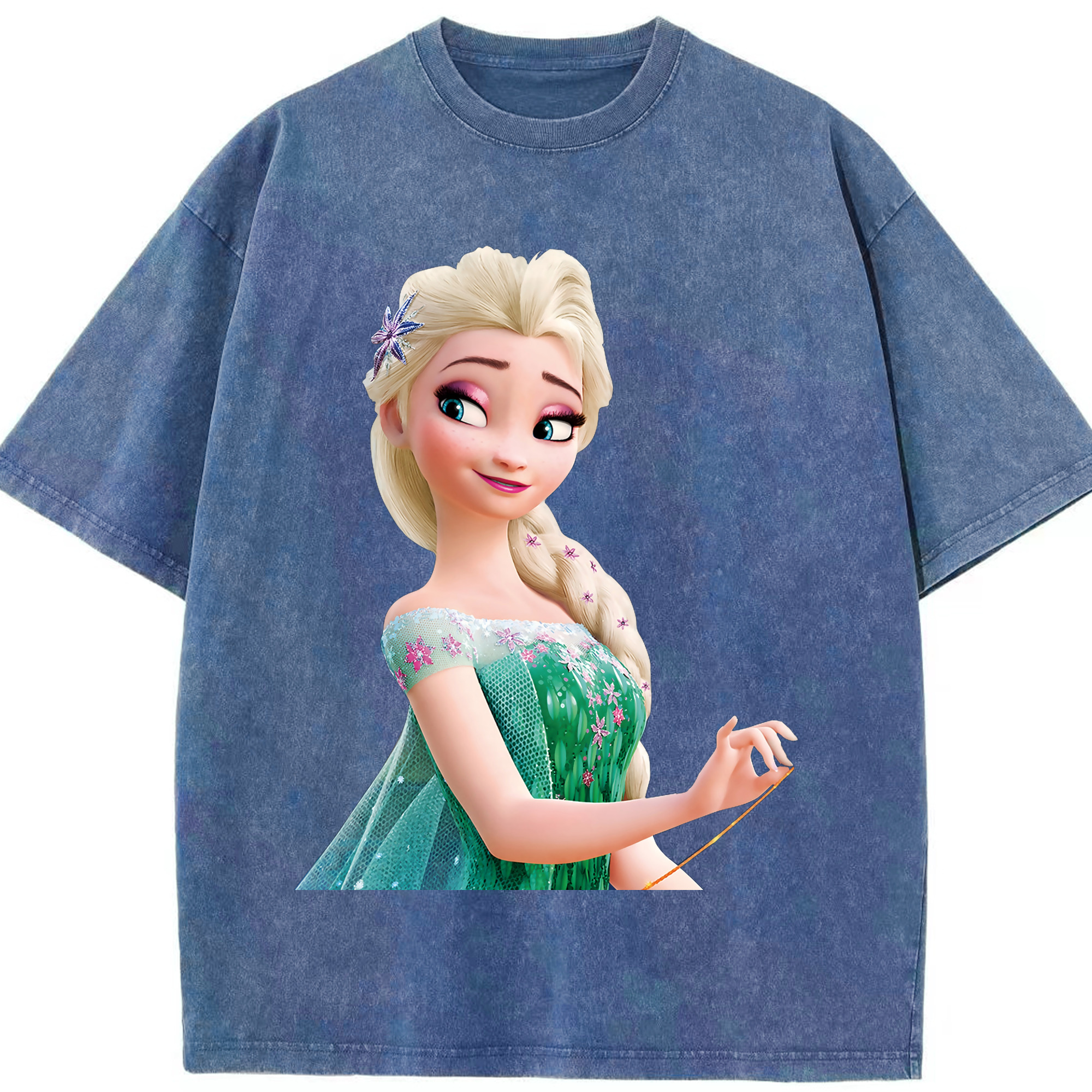 （画像用） アナと雪の女王 アンナ エルサ Frozen Anna Elsa 綿100% ヴィンテージ風 半袖Tシャツ（フロントプリント）